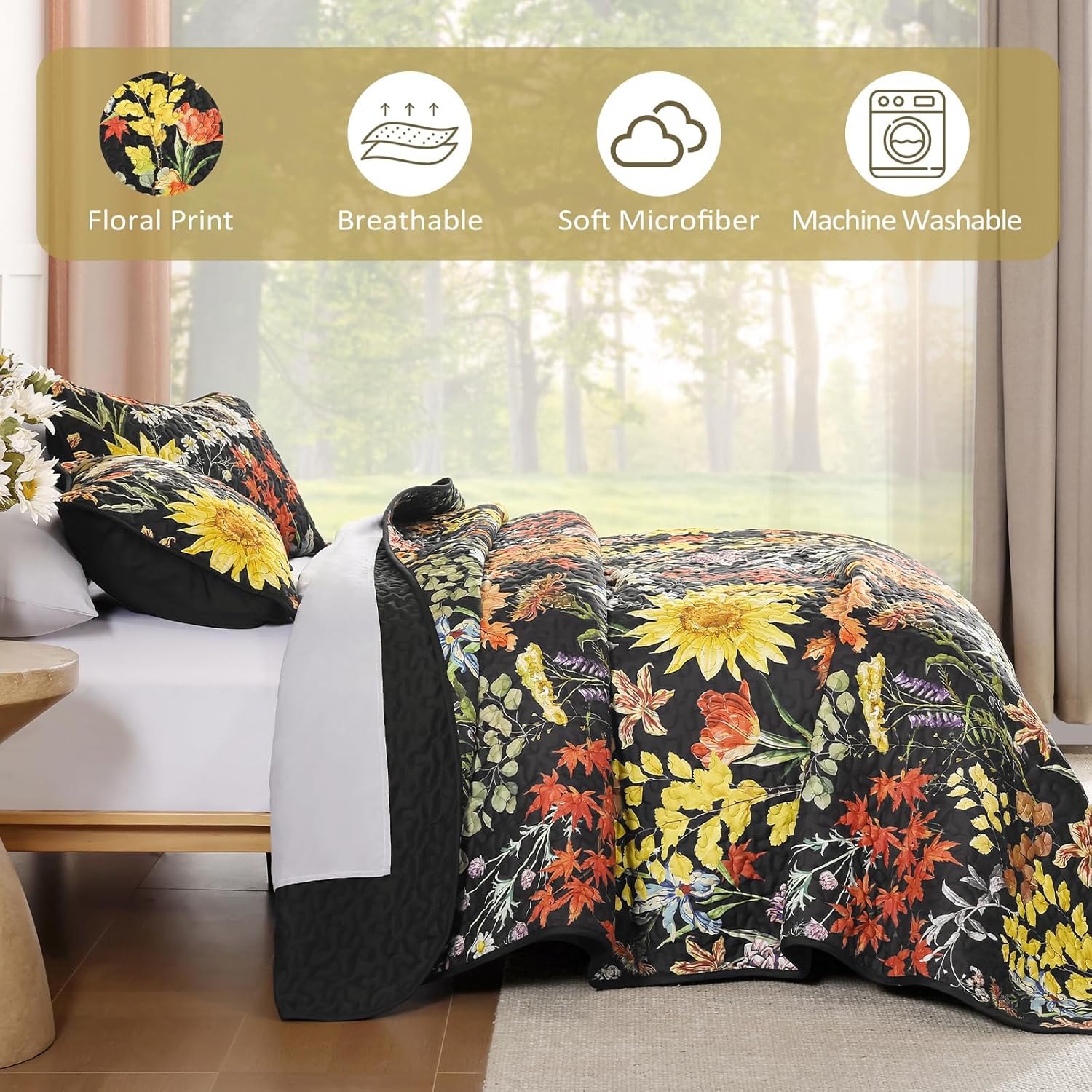 Yiran Floral Quilt Set Queen Size 3 Piece