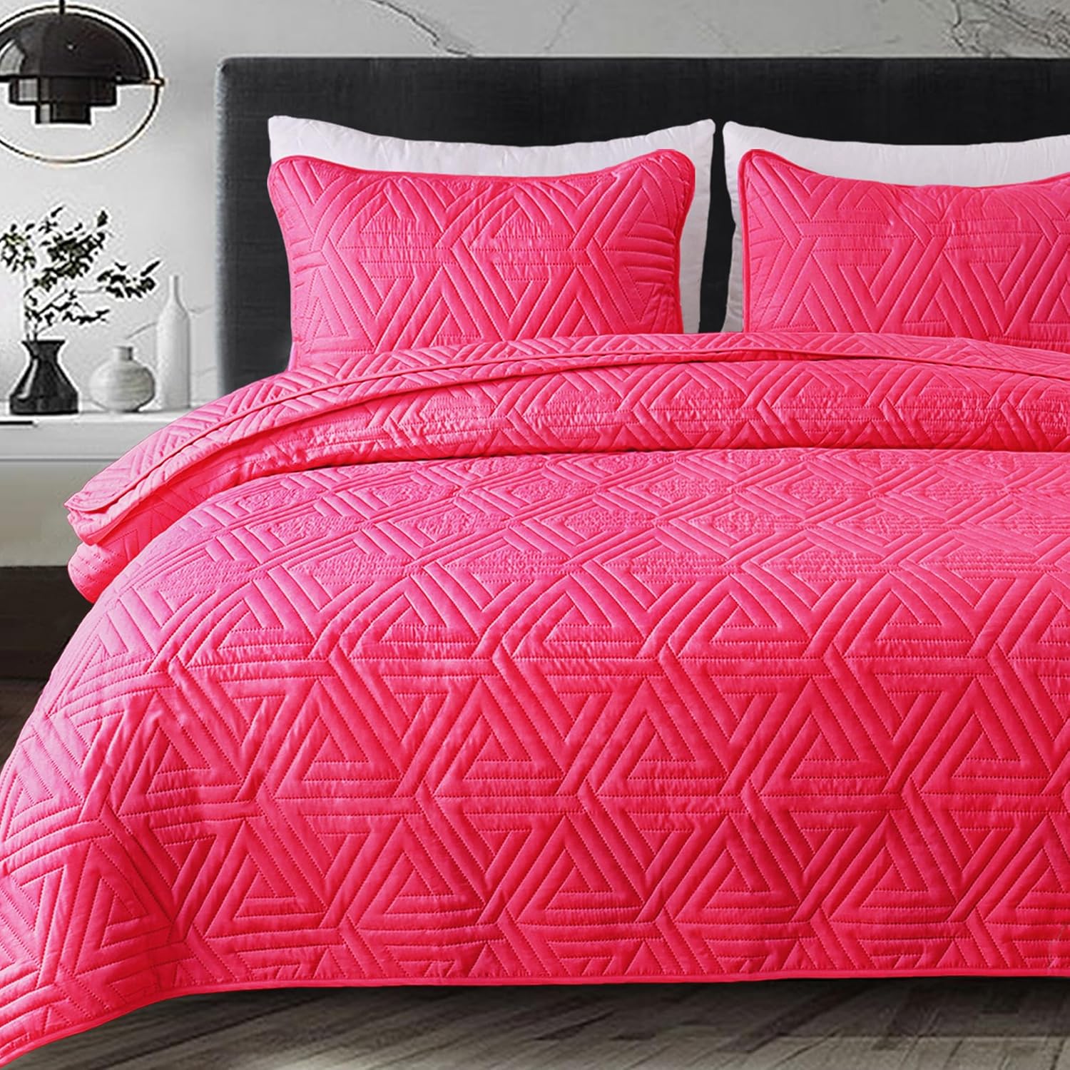 Whale Flotilla Hot Pink Soft Reversible Quilt Set 1