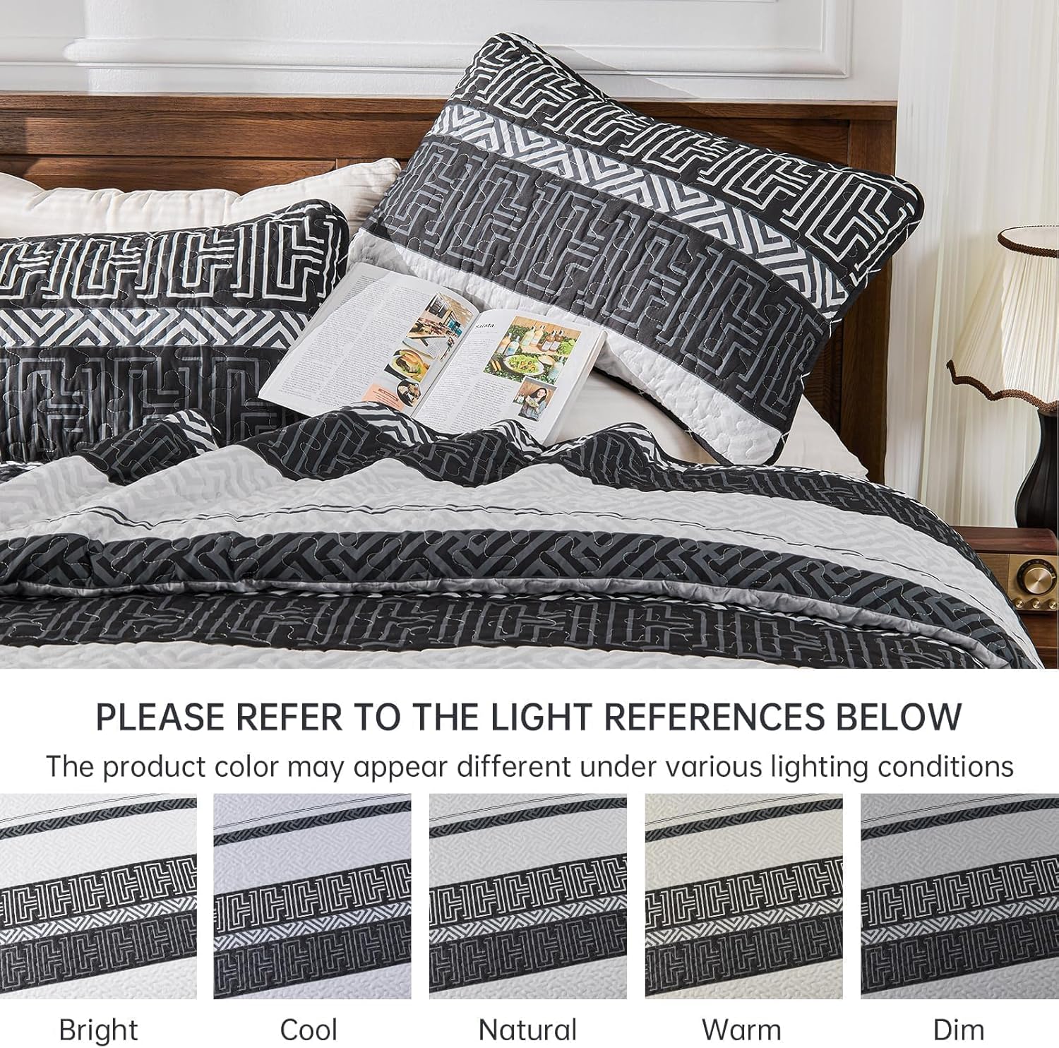 DJY Striped Quilt Set King Size 3 Pcs Black White