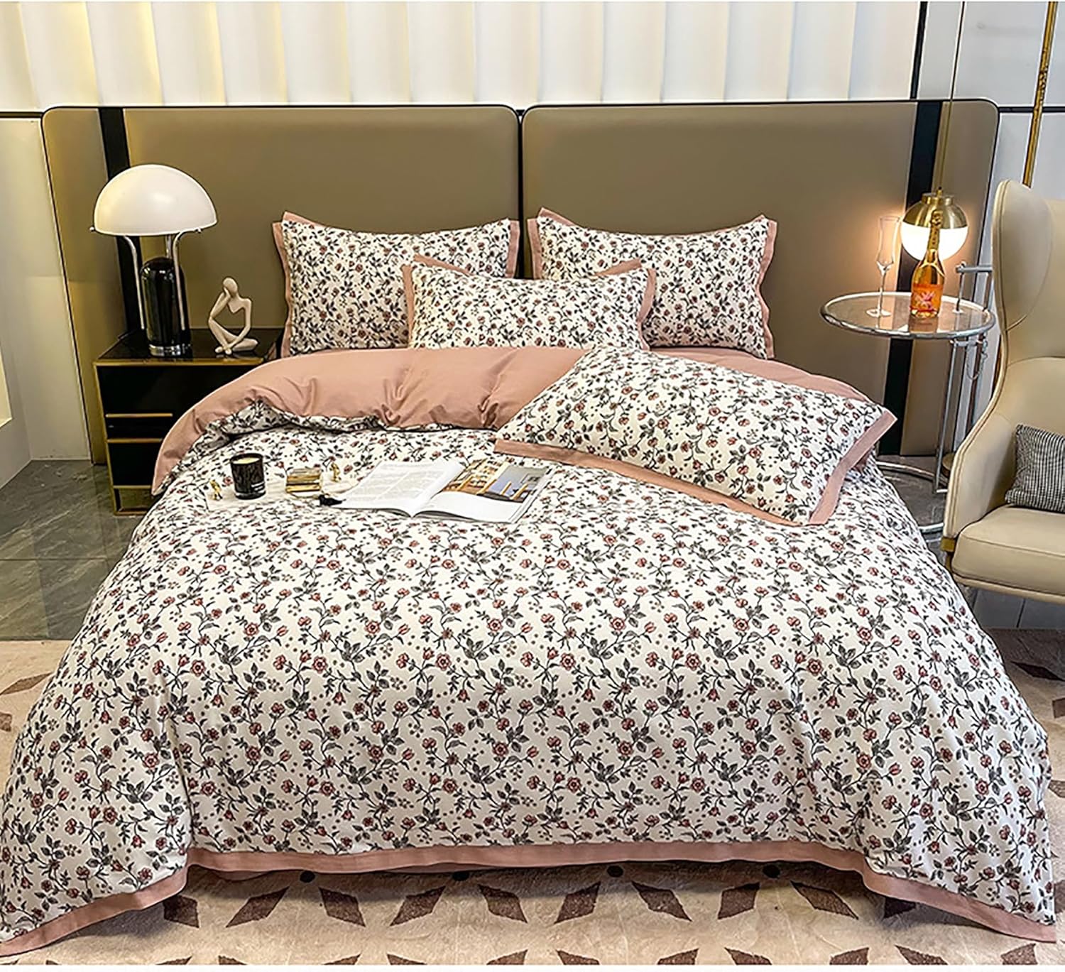 Floral Bed Sheet Set Thickened Sanding Cotton Elegant Wide Brim 4 Piece