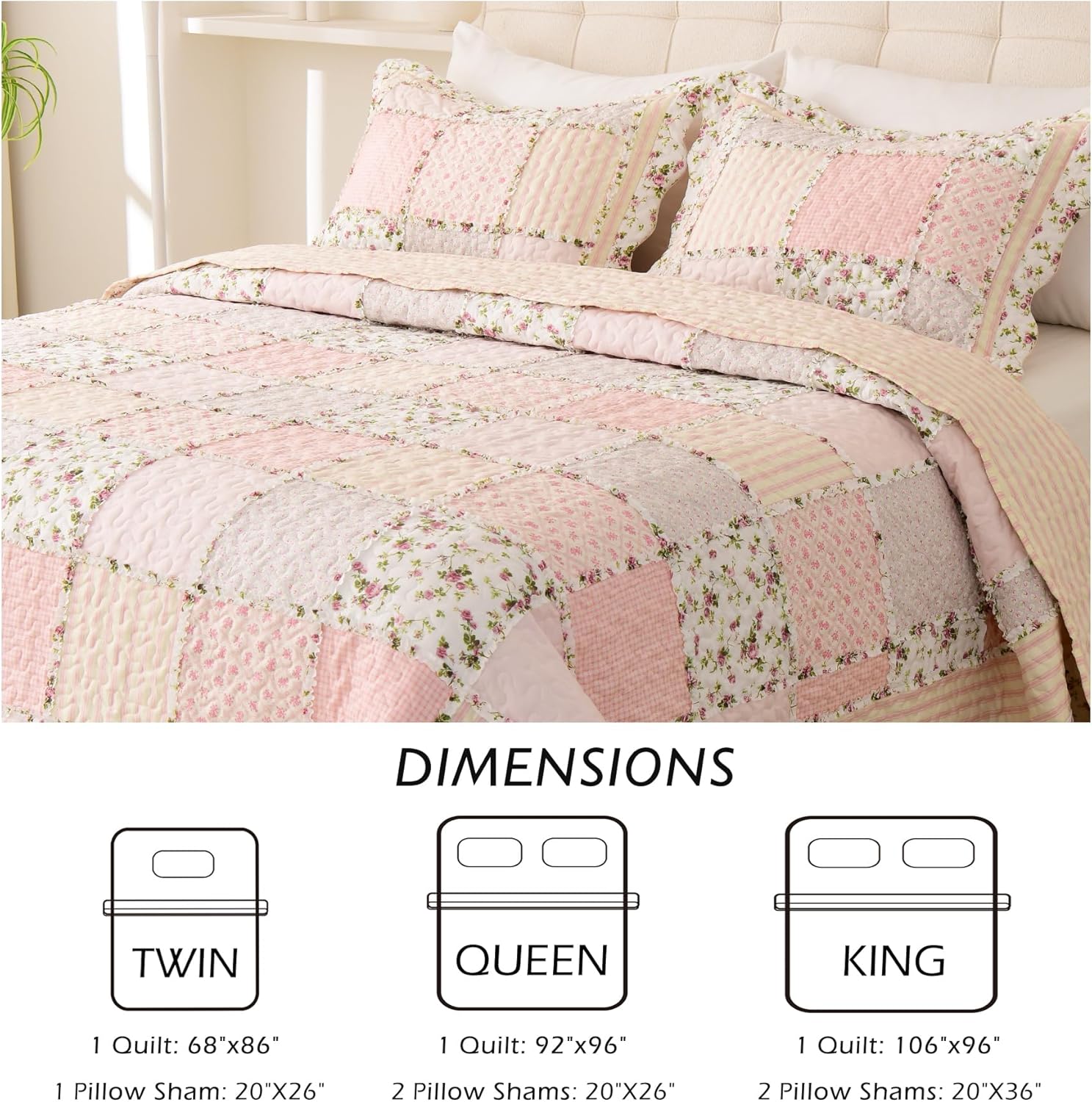 Cmfshape Reversible Floral Quilt Set Twin Size 1