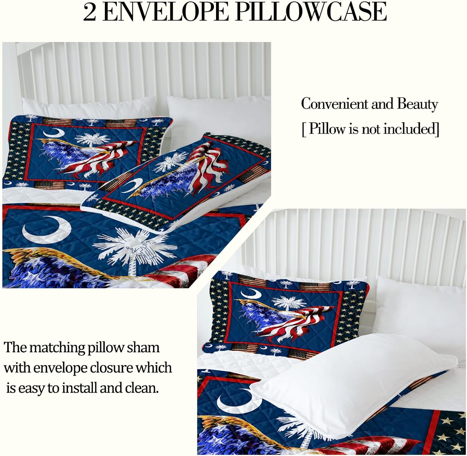 3 Piece Eagle Flag Quilt Set with Moon Tree Design 1
