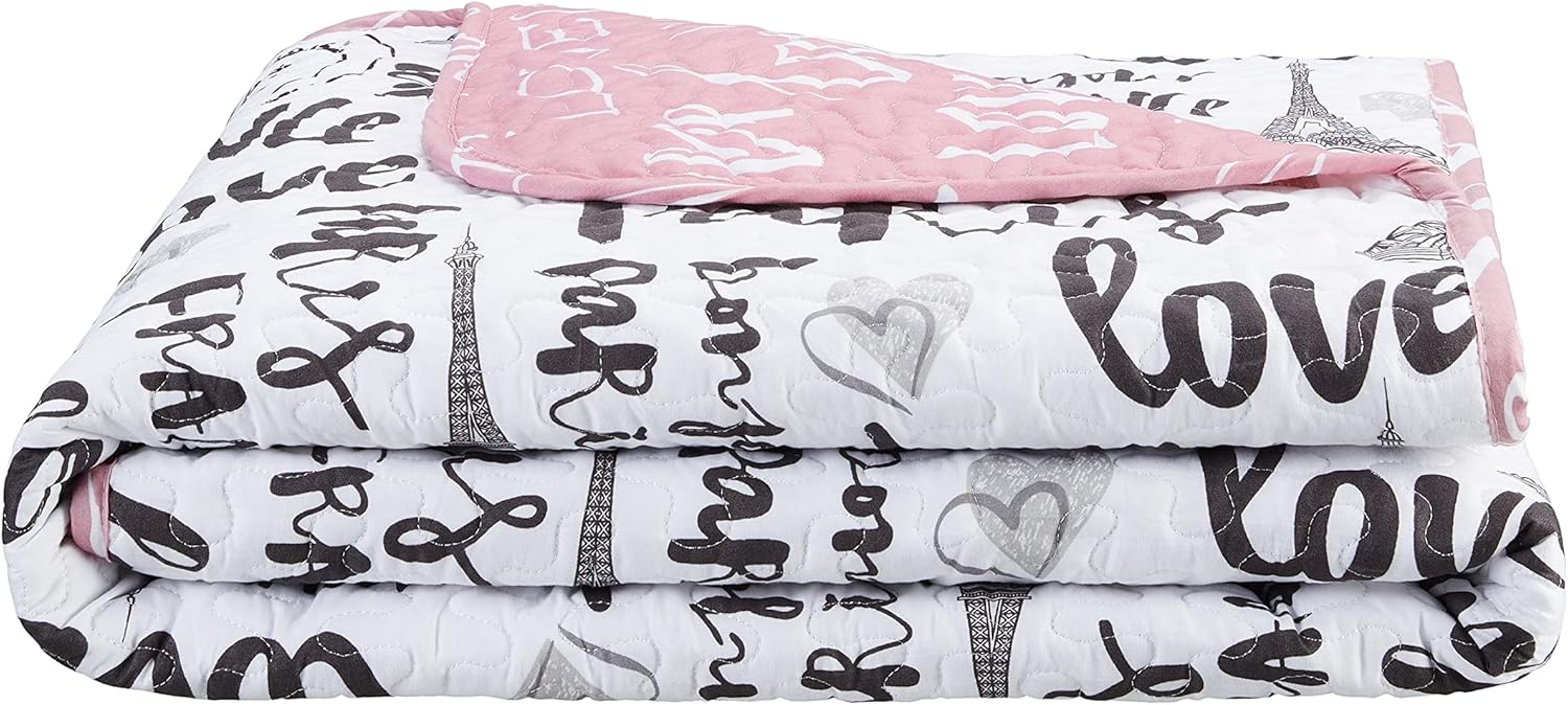 5-Piece Quilt Set King Bonjour Paris PinkWhiteBlack