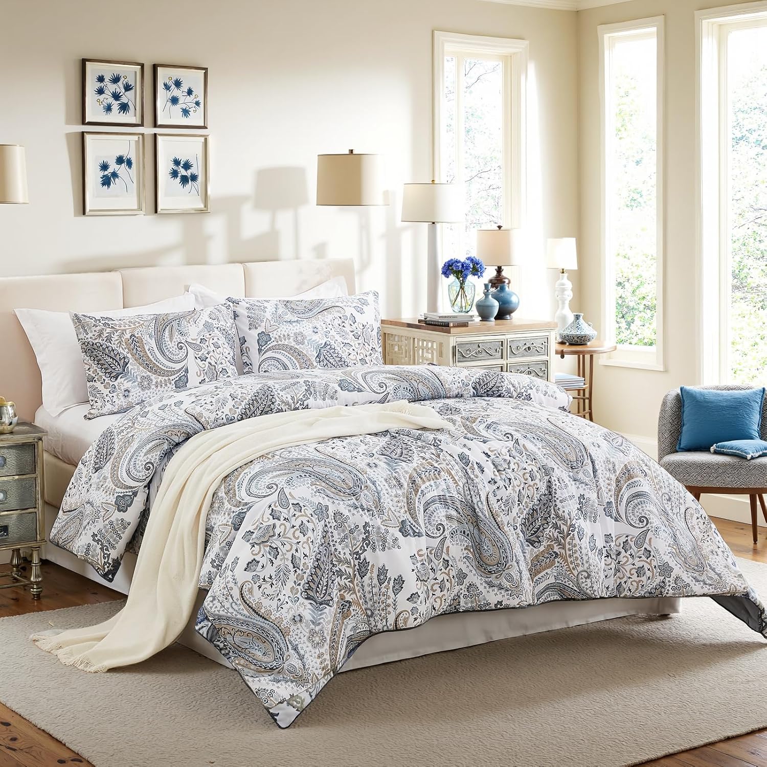 Cozaline Blue Paisley Queen Duvet Cover Set 3 Pcs