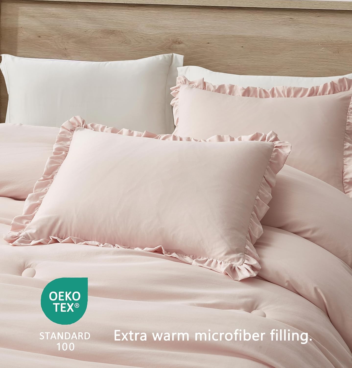Chezmoi Collection Nora 3-Piece Comforter Set Queen Blush