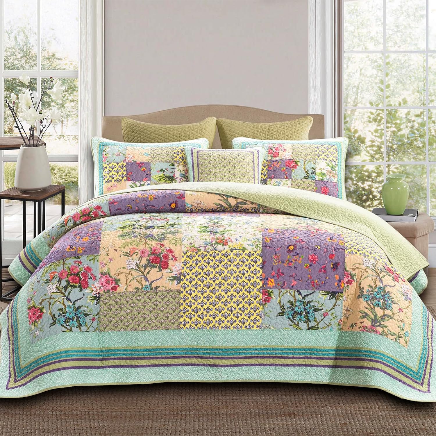 YAYIDAY Quilt Set Queen Size Patchwork Bedspread