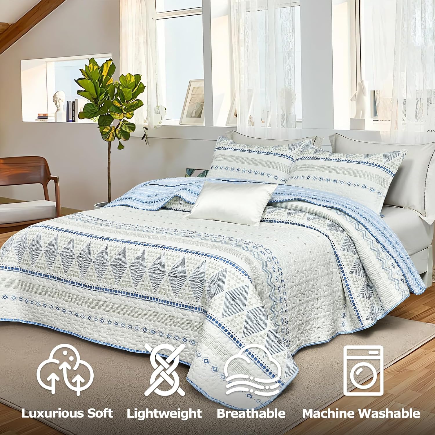 SLEEPBELLA Geometric Cotton Quilt Set 3Pcs Queen 1