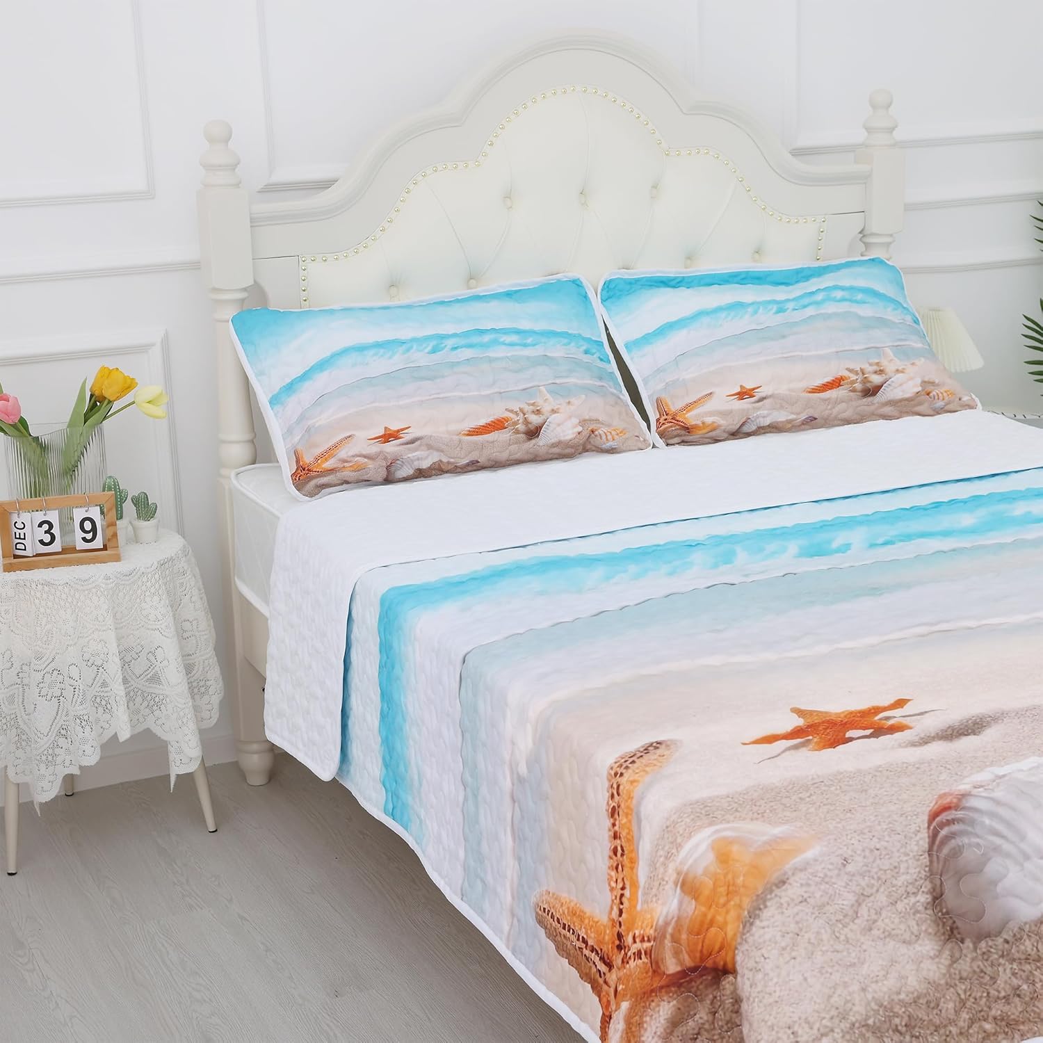 Blue Coastal Quilt Set Twin 2 Pieces Microfiber