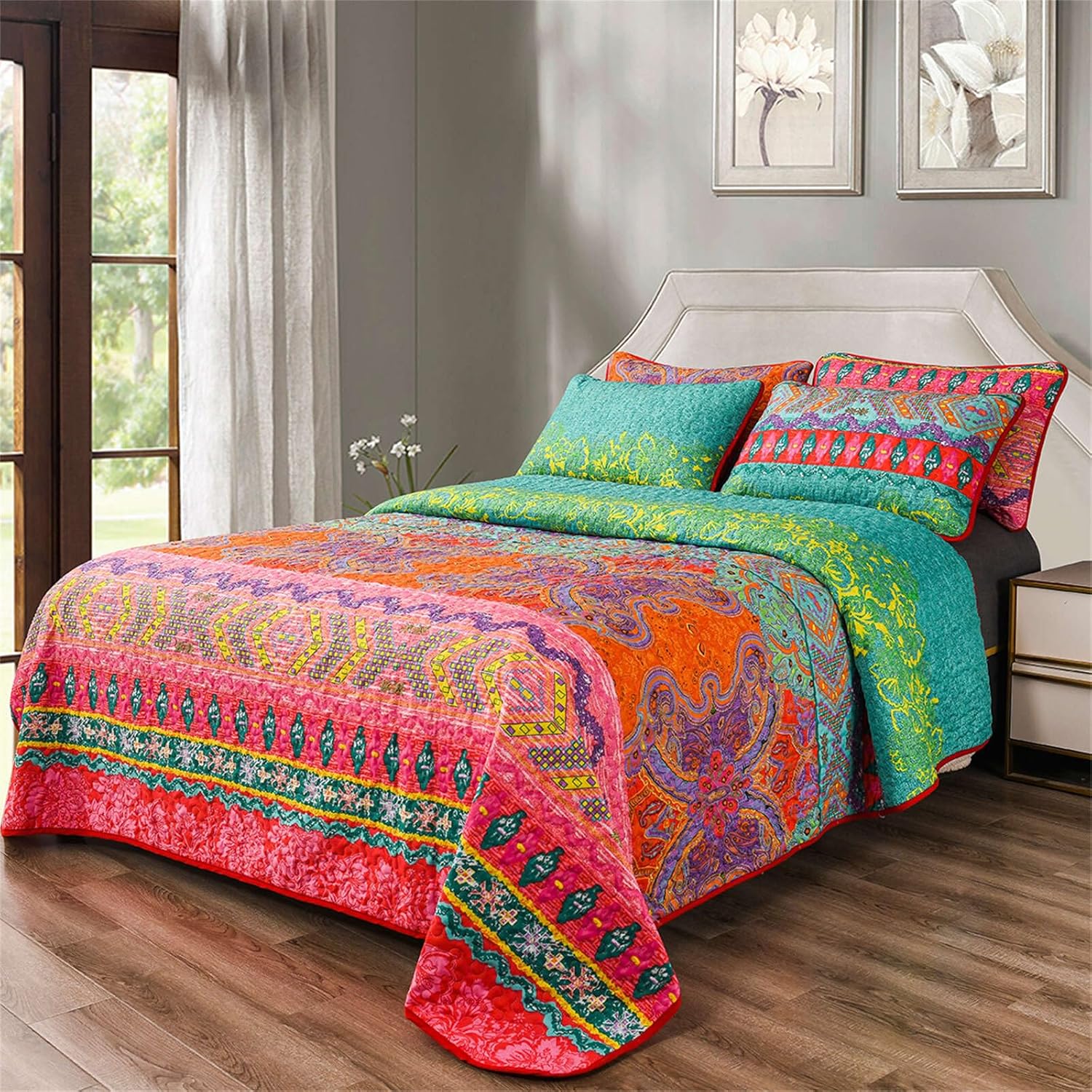 YASMENG Boho Quilt Set Queen Size 3 Piece