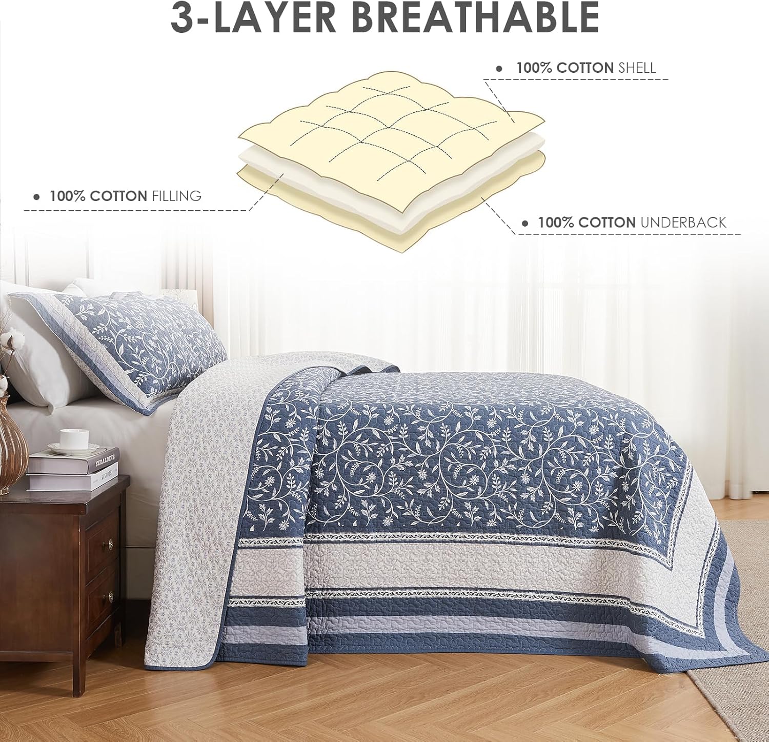 QuiltEase Oversized King Bedspread Set - Grayish BlueLight Gray