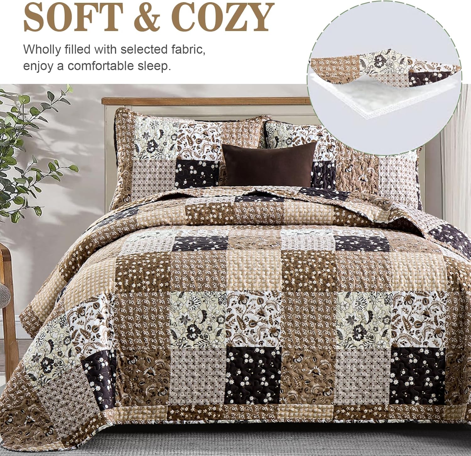 Menghomeus Brown Boho Quilt Set Queen