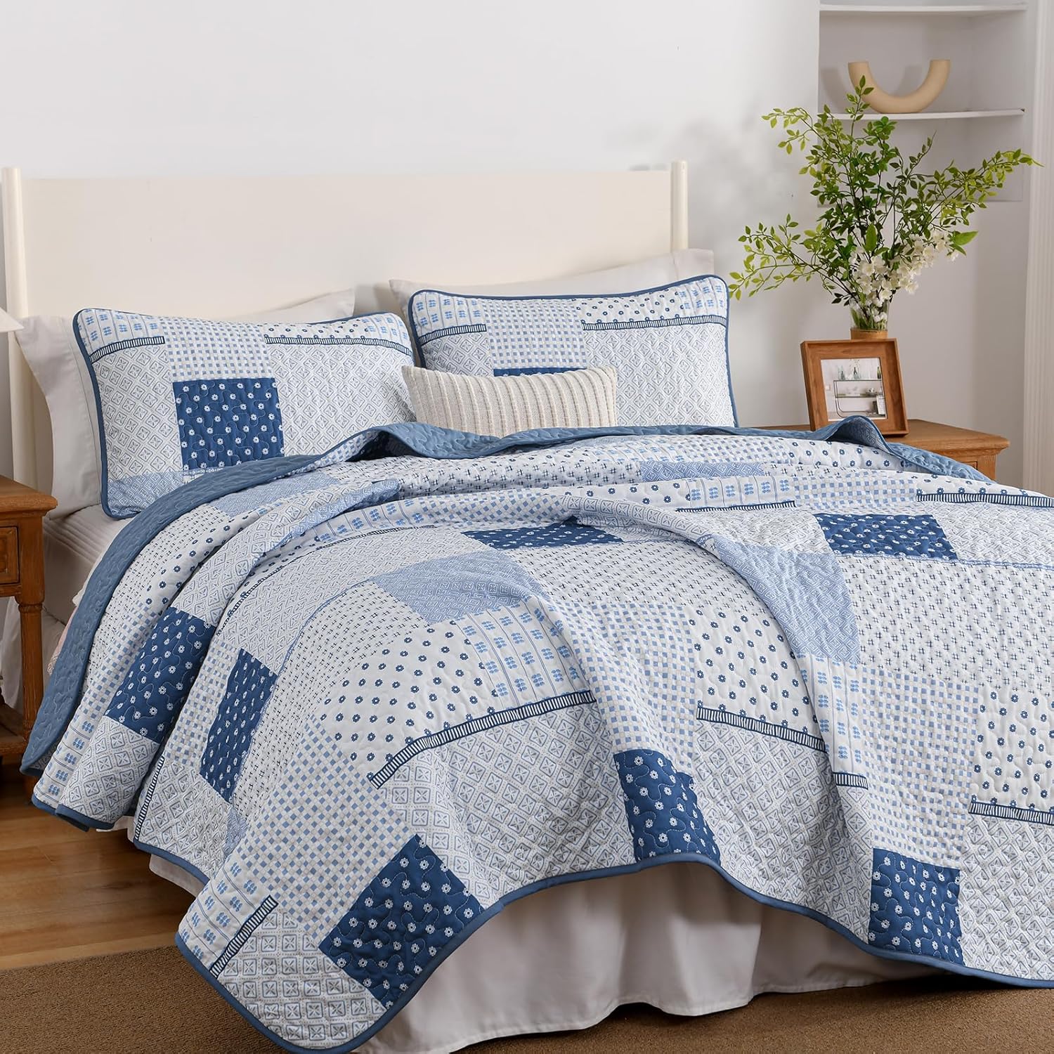 WONGS BEDDING 3 Piece Queen Quilt Set with Patchwork Plaid Design