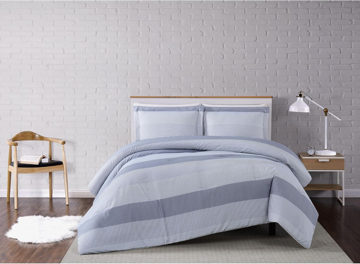 TRULY SOFT Multi Stripe Grey Polyester Quilt Set