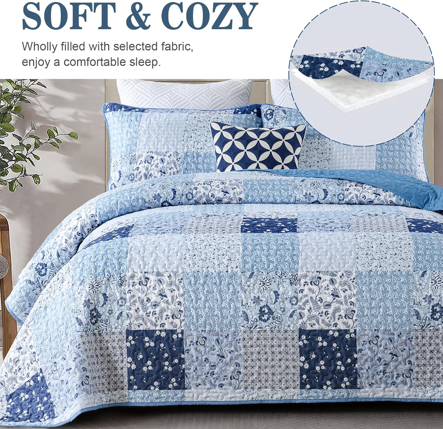 Menghomeus Boho Patchwork Quilt Set King Size