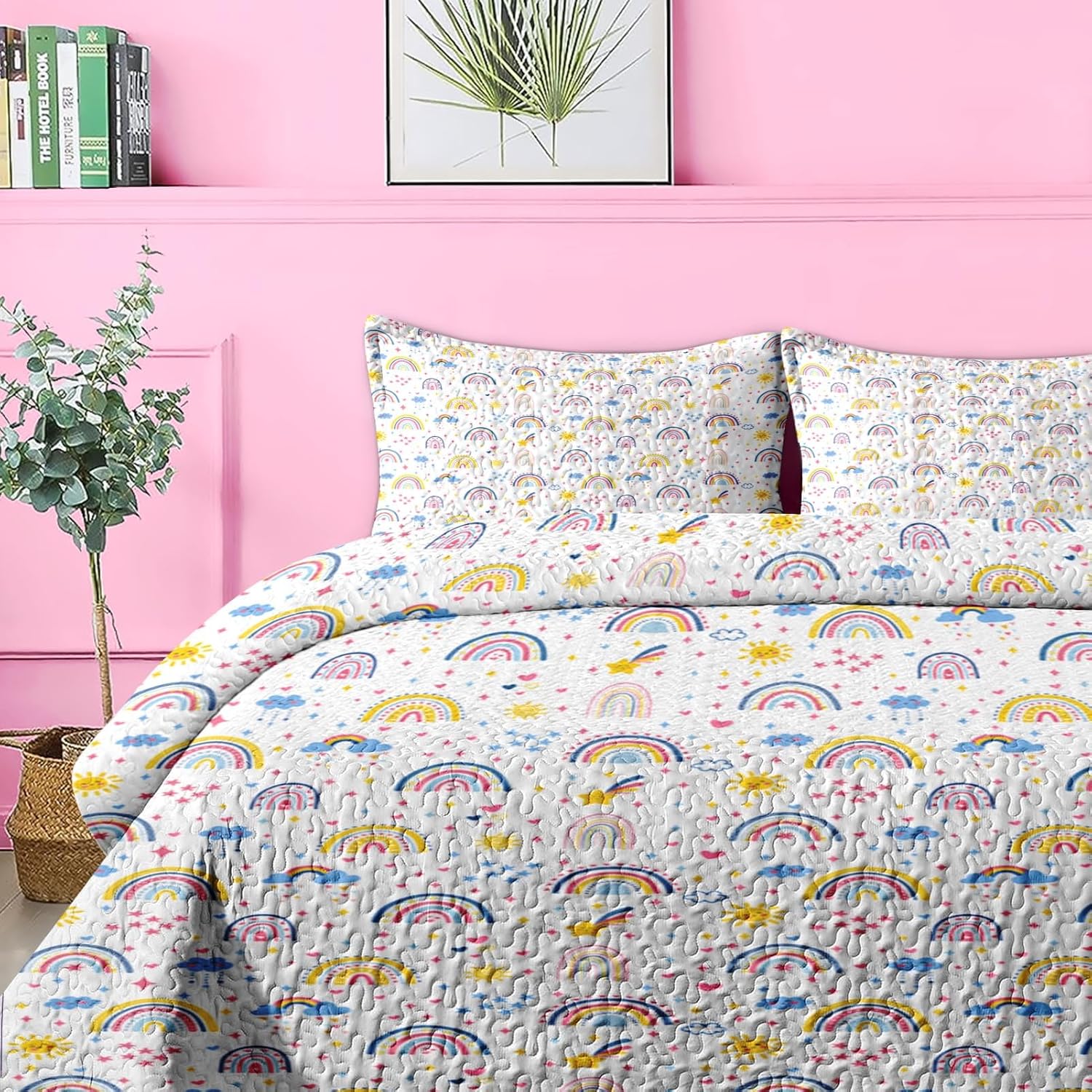 Pamnest Quilt Set Twin Size Rainbow Cartoon 2 Pcs