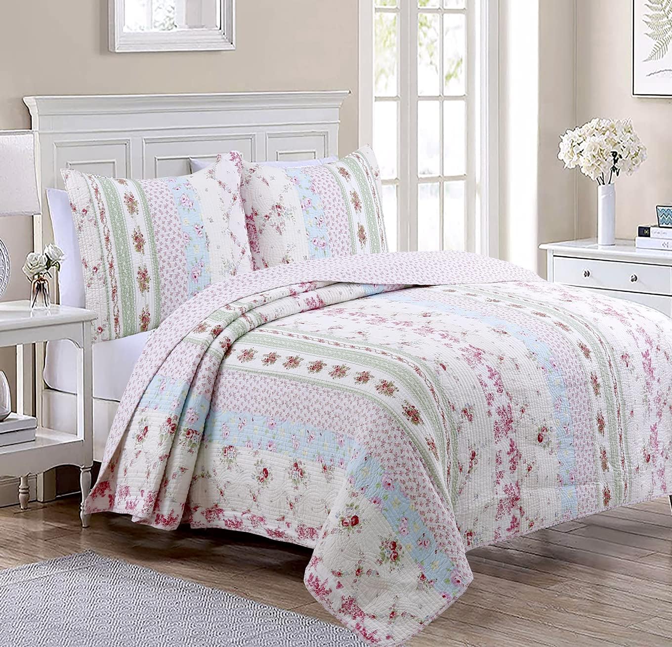 Cozy Line 100 Cotton Reversible Quilt Bedding Set Queen 3 Piece