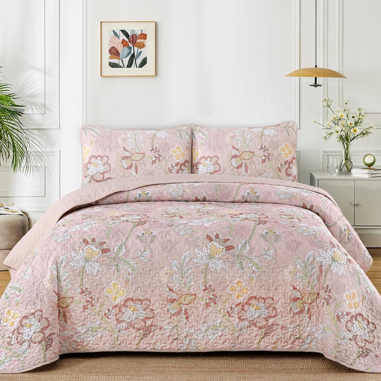 WONGS BEDDING Floral Quilt Set King Size 3 Piece