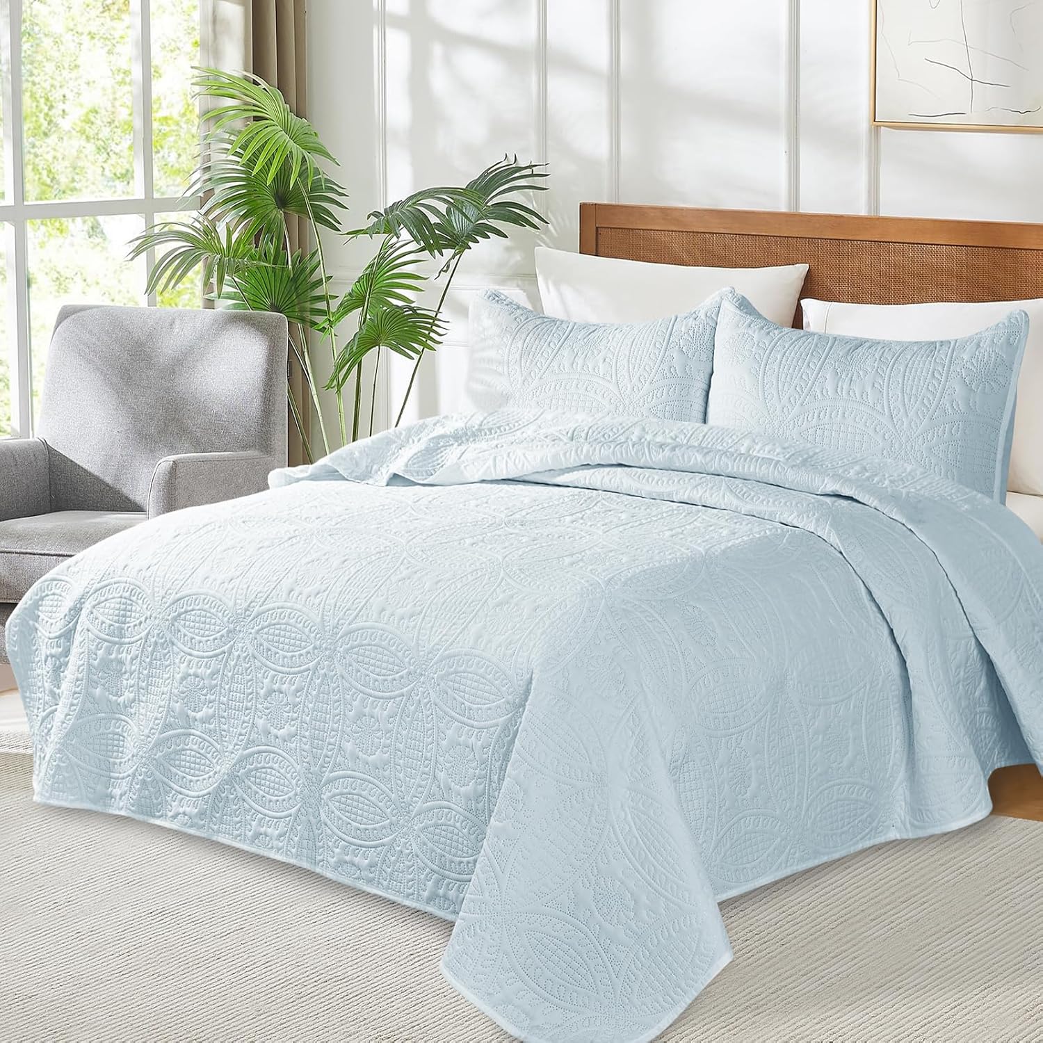 Siyaluens Light Blue Queen Quilt Set with 2 Pillow Shams