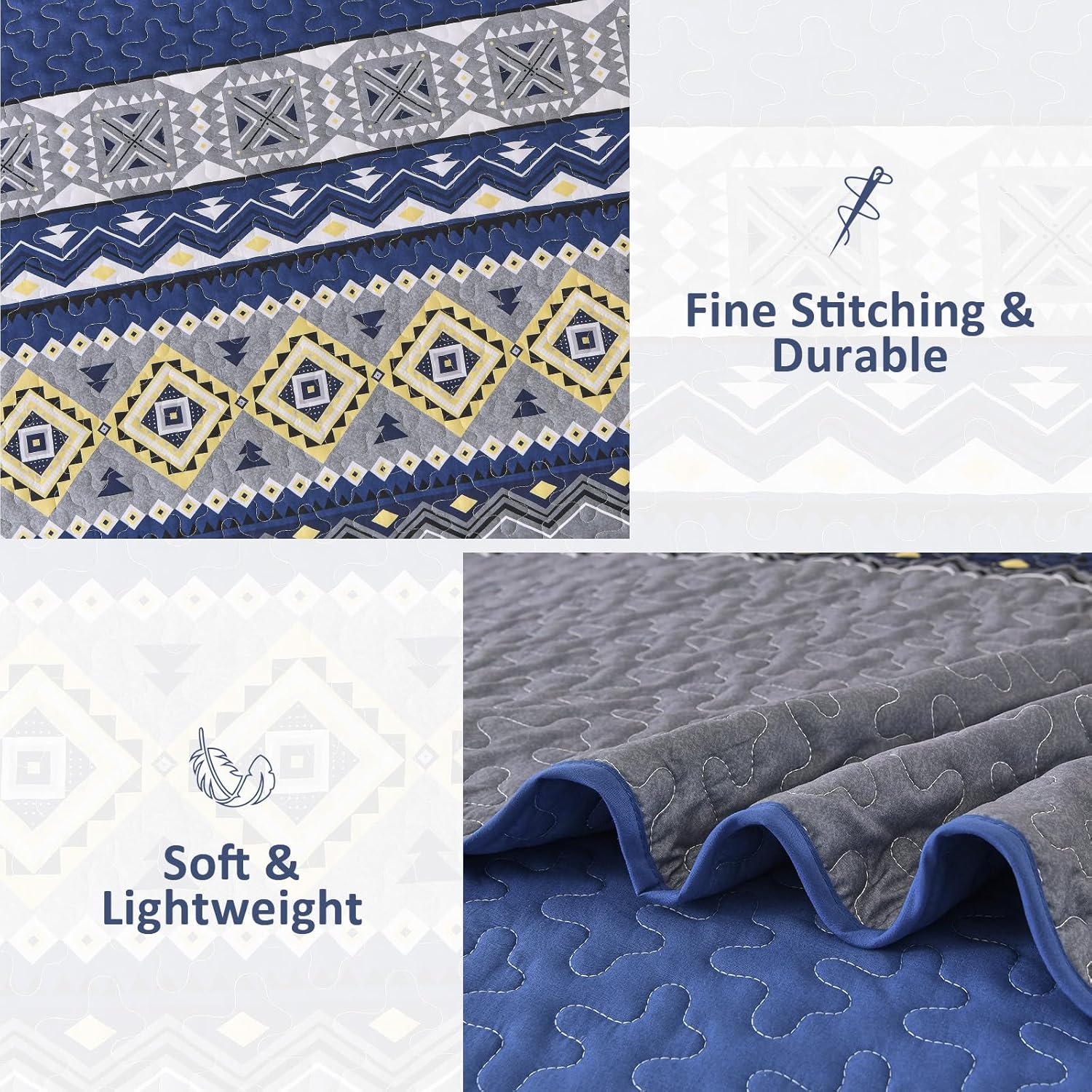 WONGS BEDDING 3 Piece Quilt Set King Size - Navy Blue