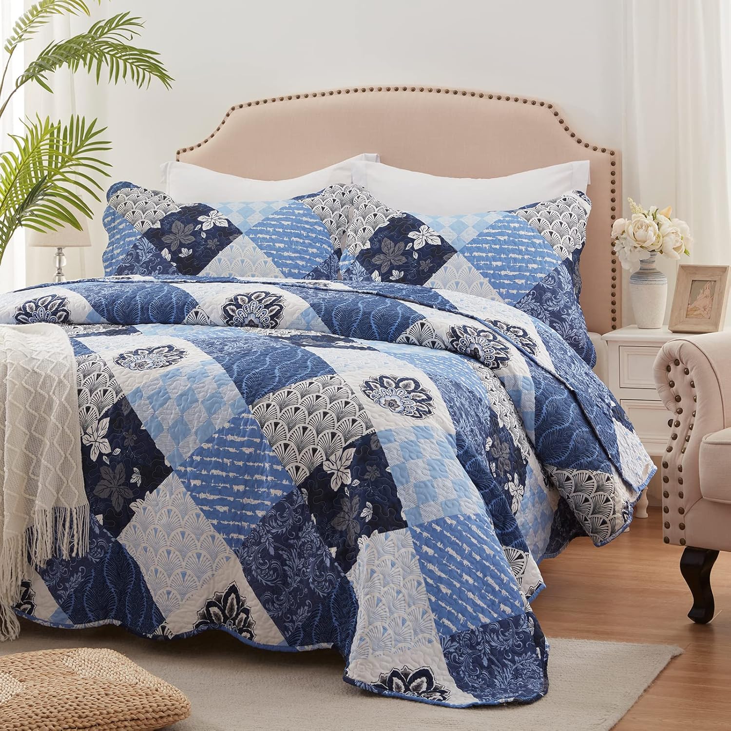 LEAONME Full Queen Quilt Set 3 Pieces Reversible