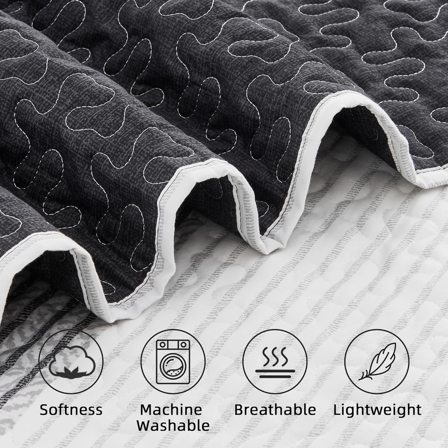 Andency King Size Quilt Set Black and White Striped