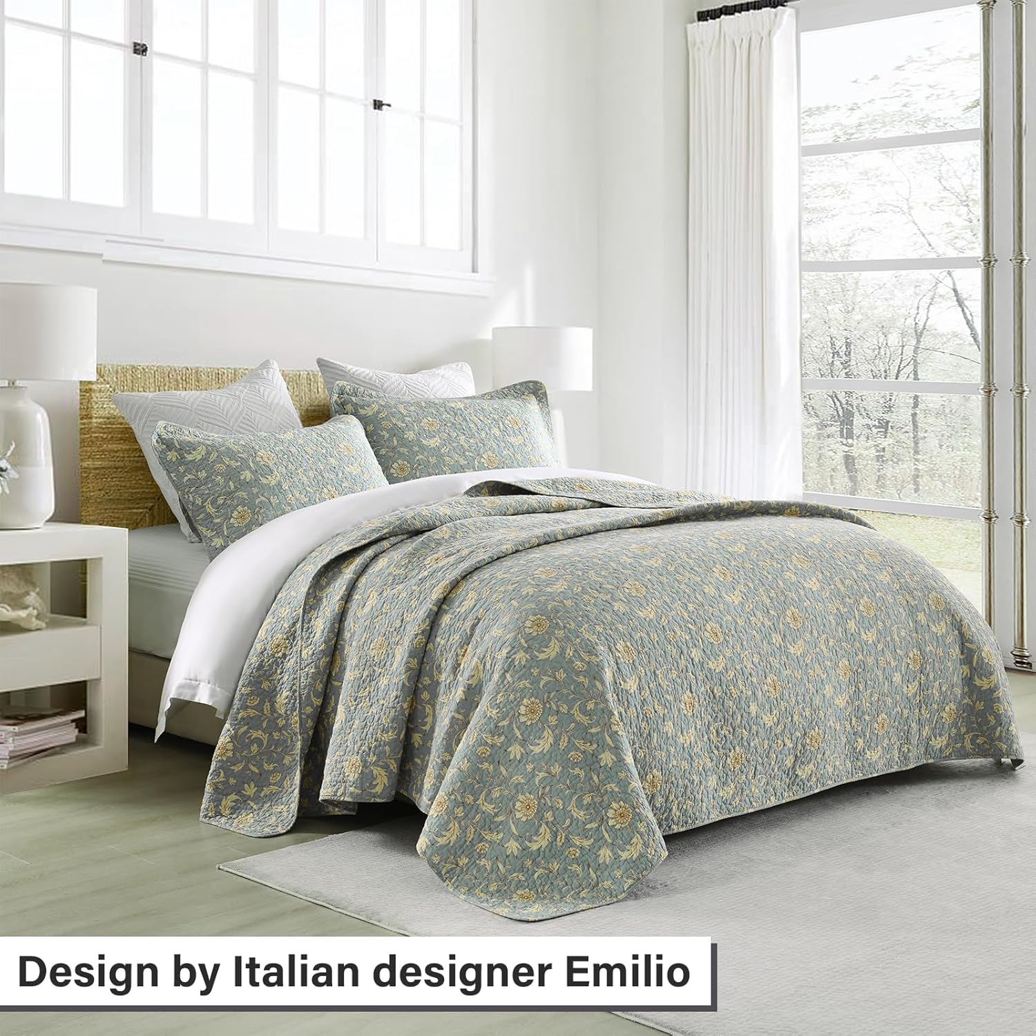 PERHOM Queen Size Cotton Quilt Set 3 Pieces Reversible