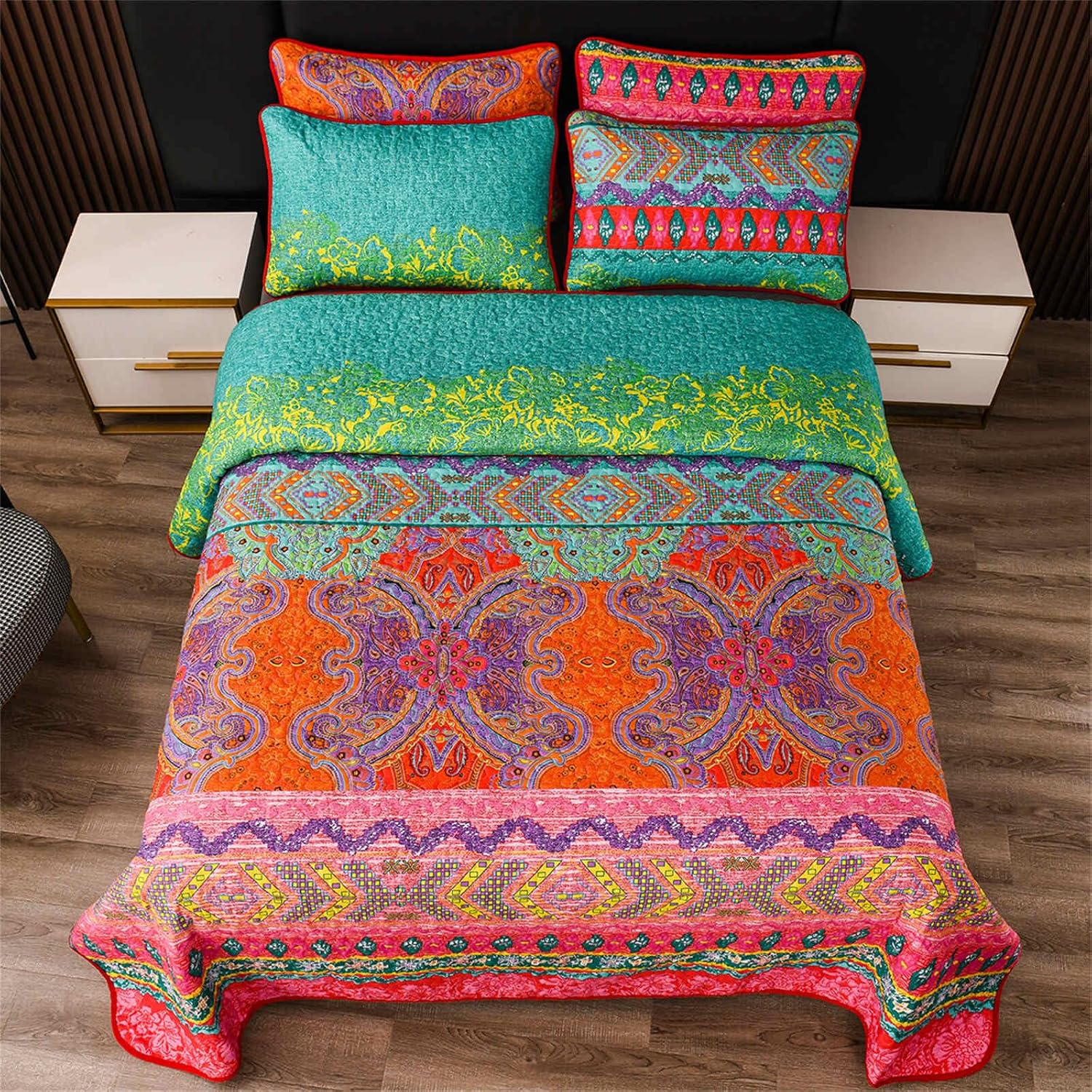 YASMENG Boho Quilt Set Queen Size 3 Piece