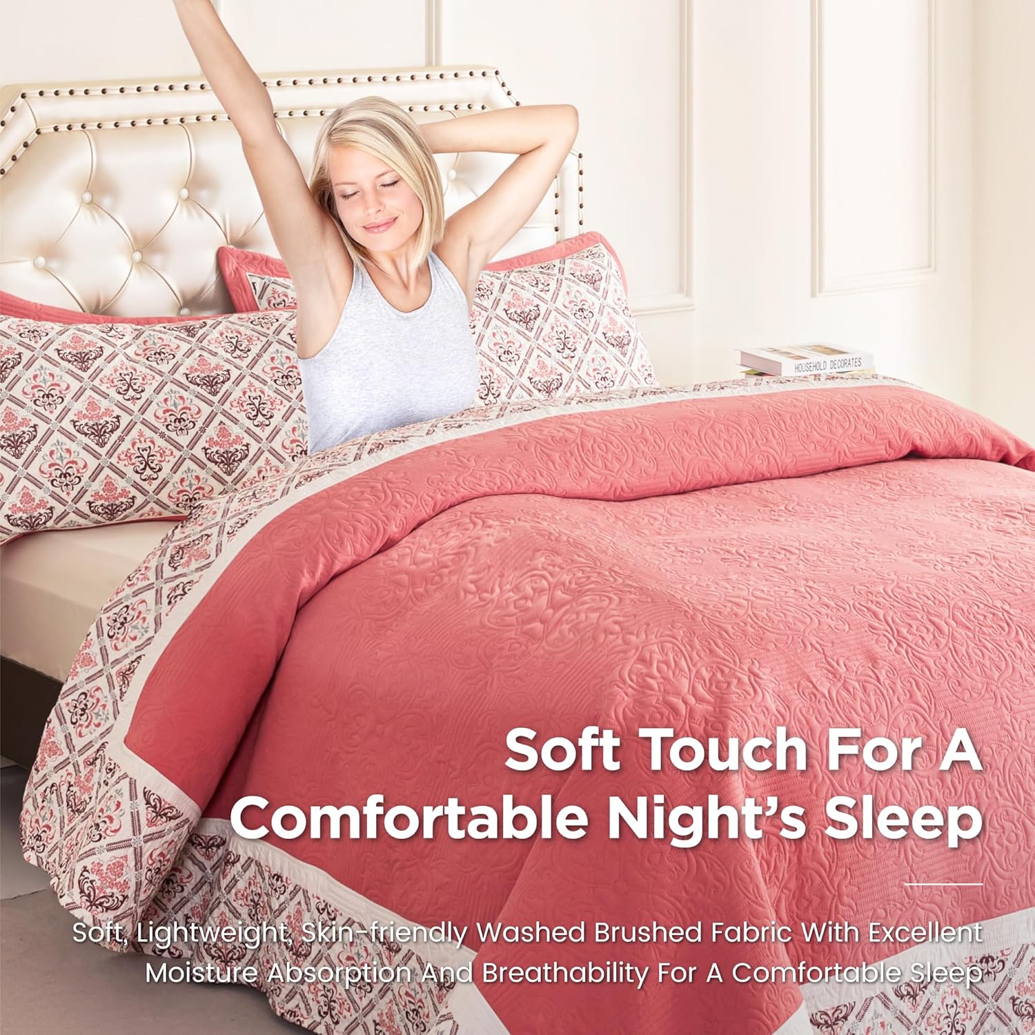 Sophia William Pink Queen Quilt Set 3 Piece