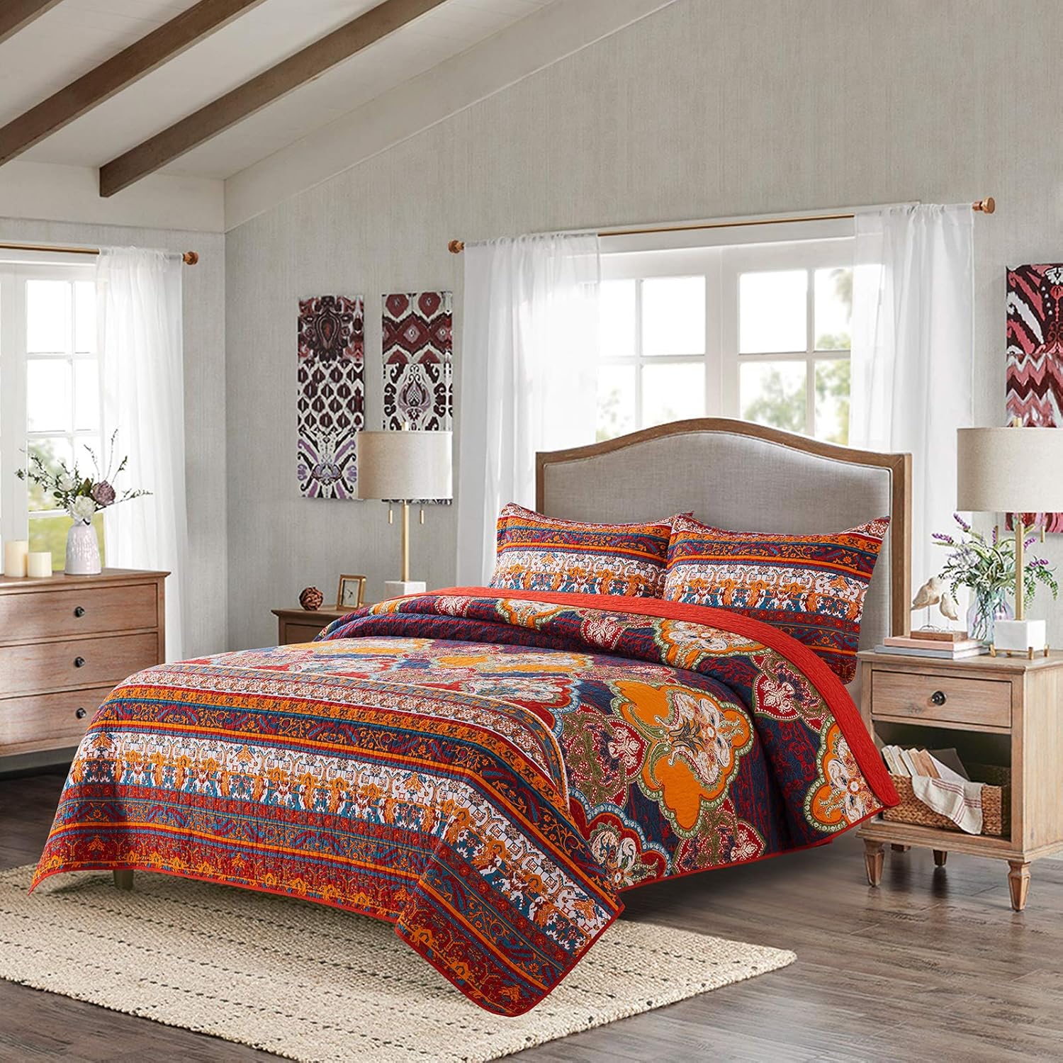 NEWLAKE Reversible Patchwork Quilt Set Queen Size