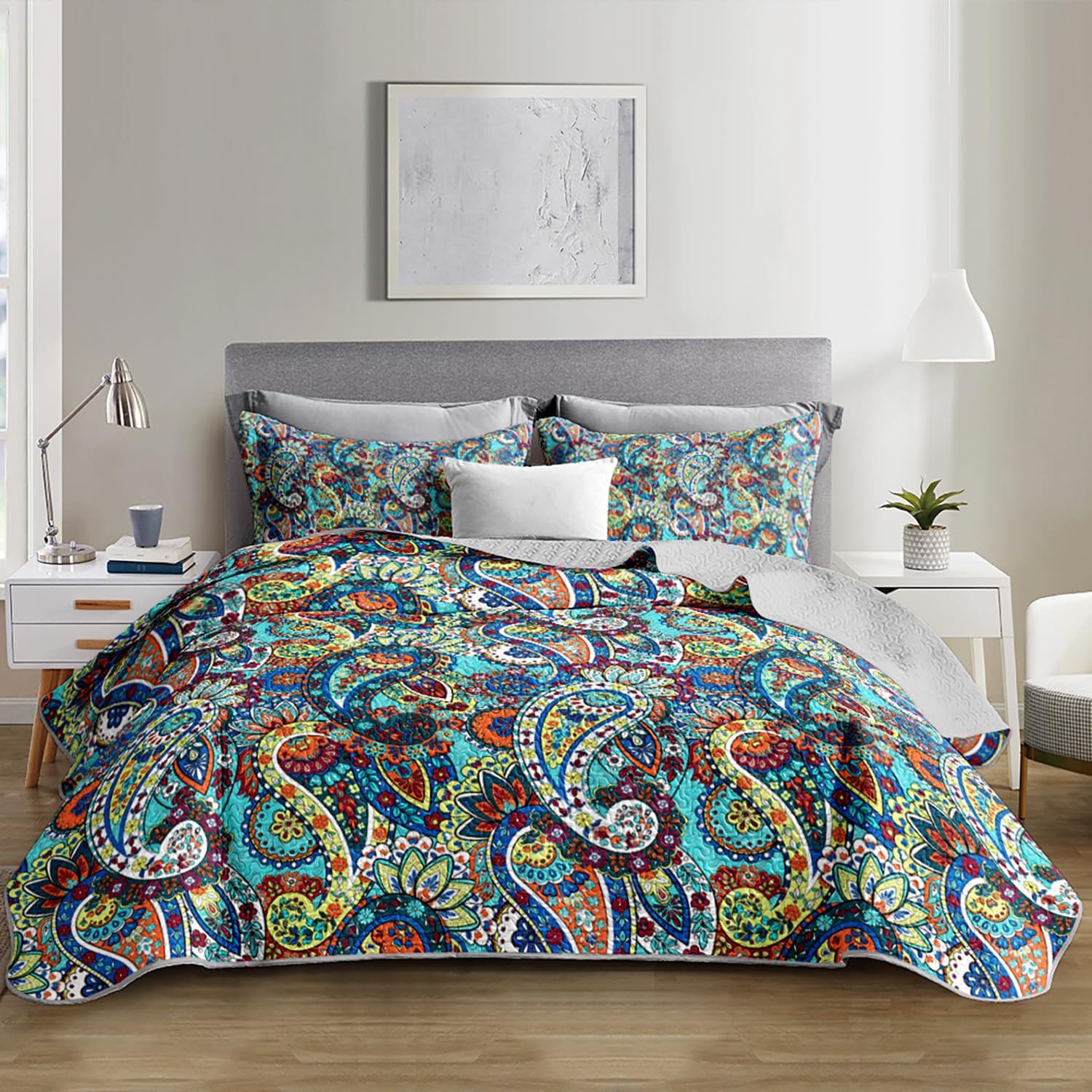 Boho Style King Quilt Set with 2 Pillowcases