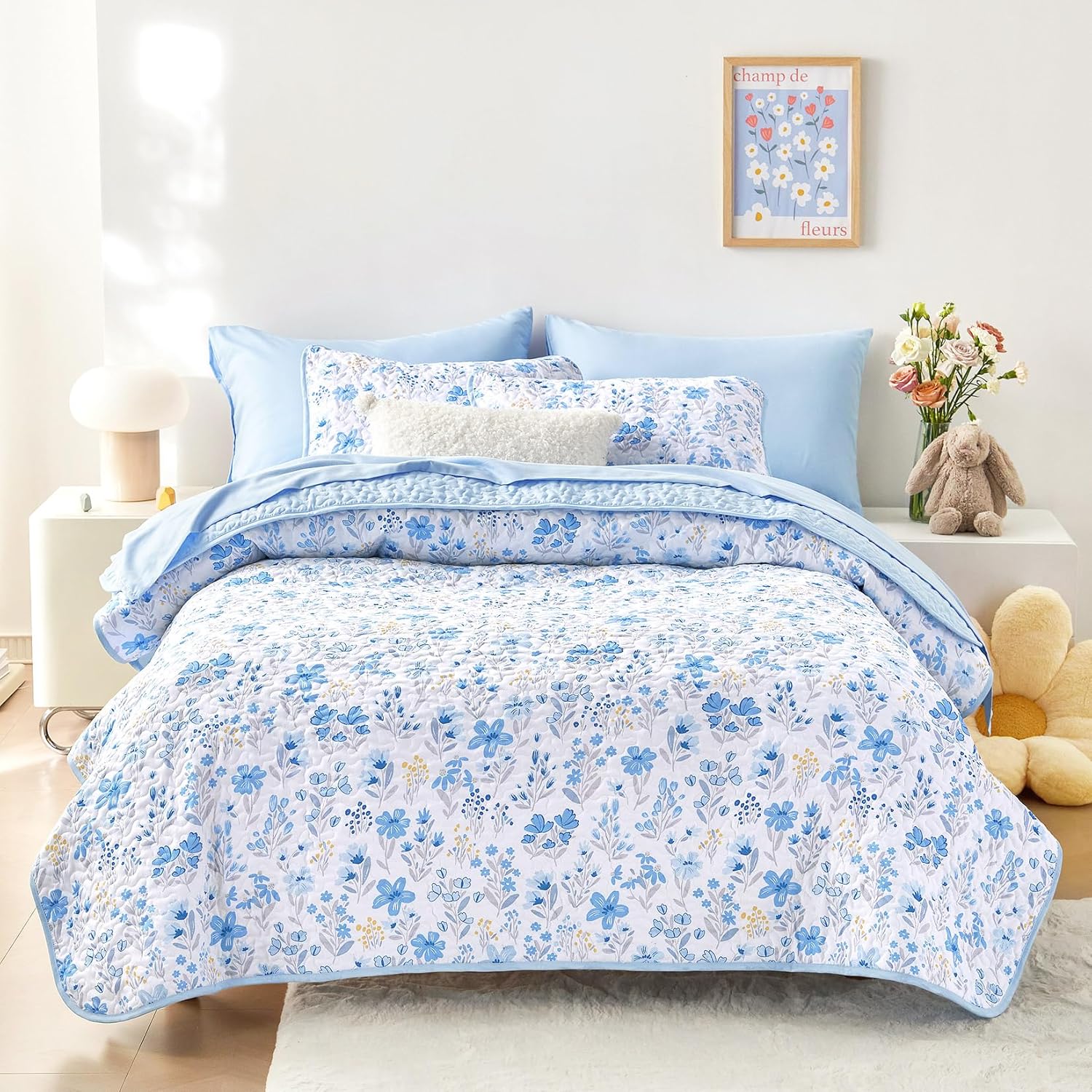 Wake In Cloud - Floral Quilt Set 3-Piece Twin Size