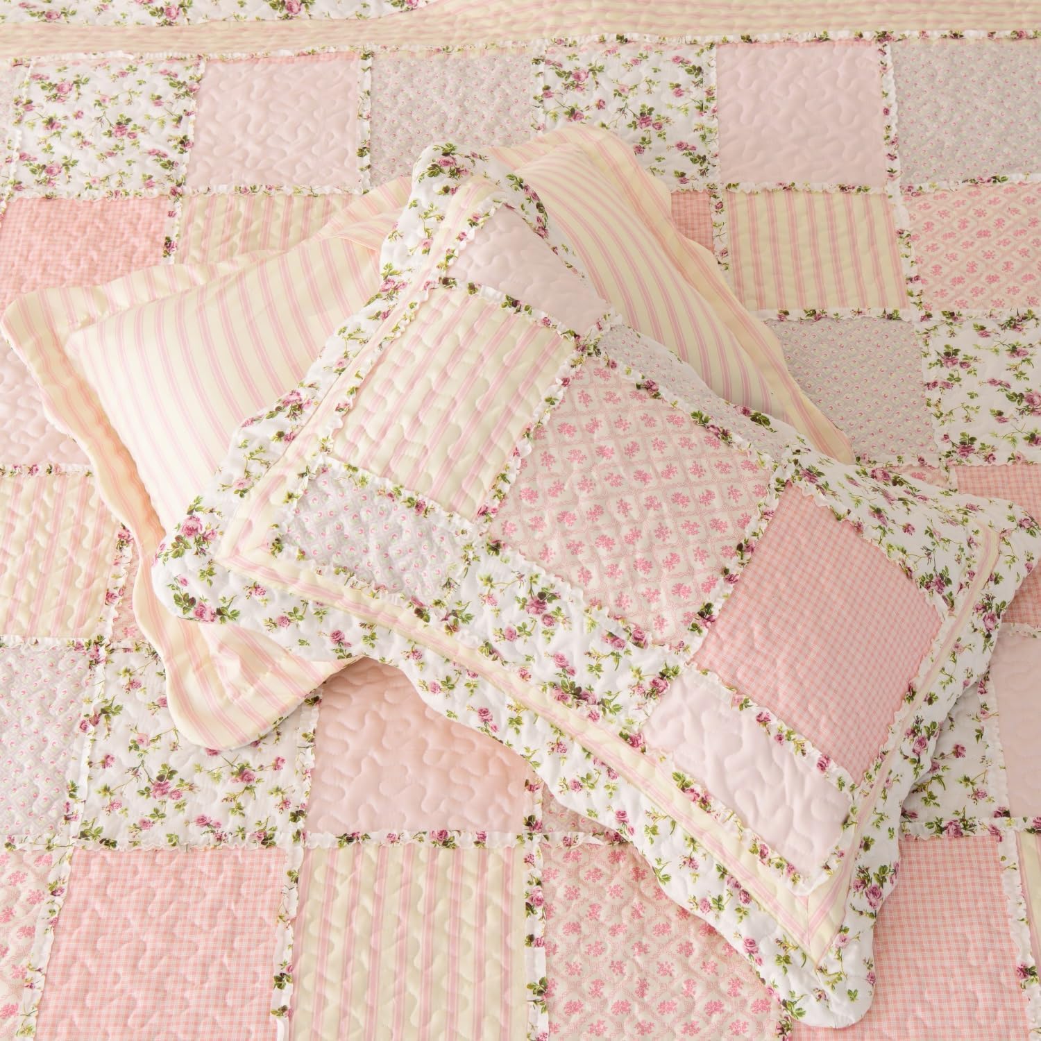 Cmfshape Reversible Floral Quilt Set Twin Size 1