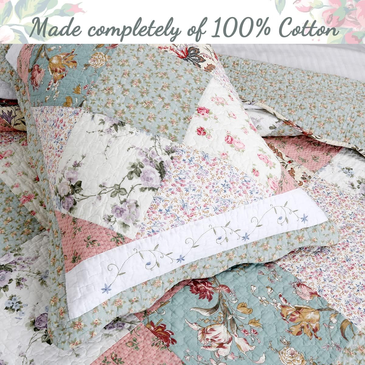 Cozy Line Floral Patchwork Quilt Bedding Set Queen 3 Piece