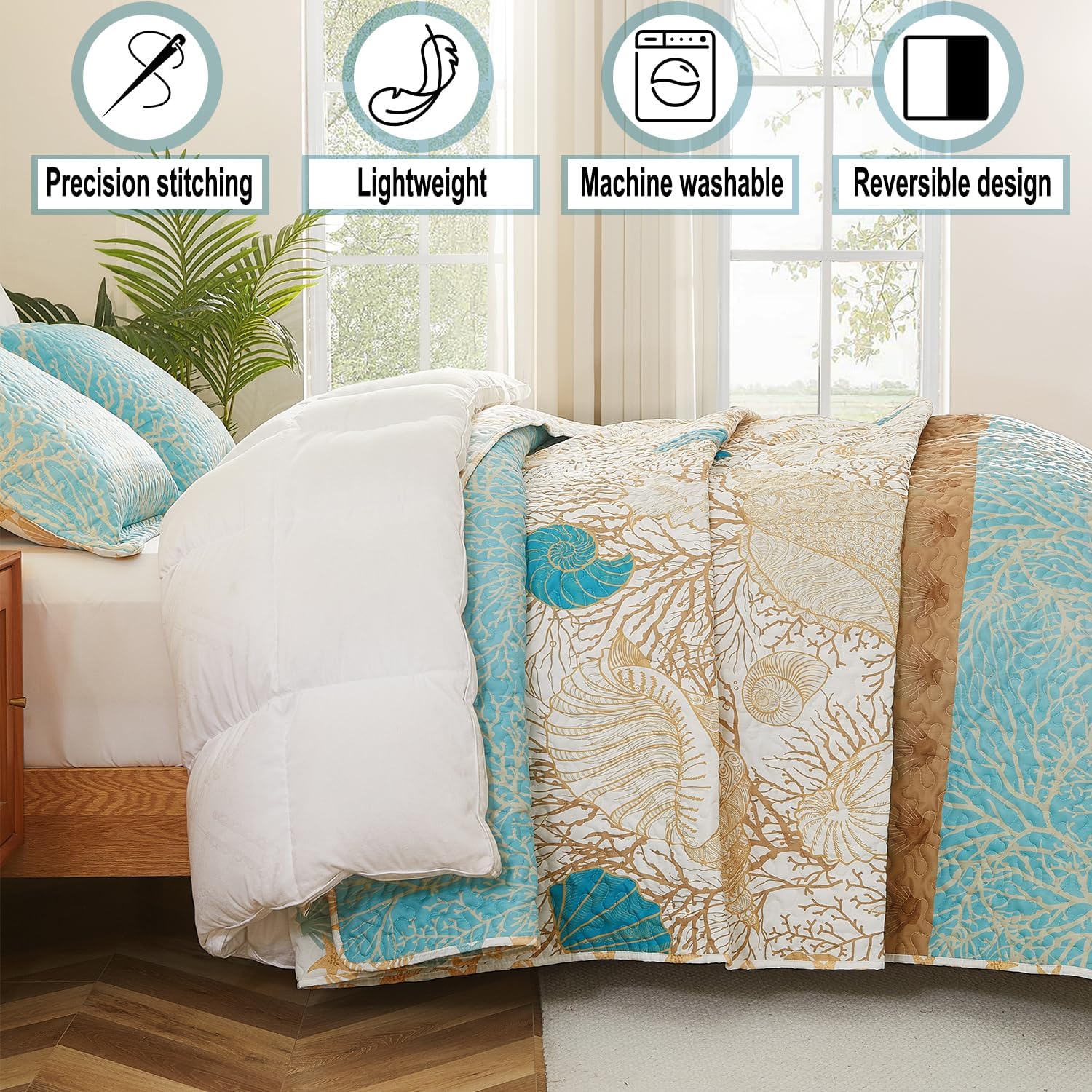Coastal Quilt Set Queen 3-Piece Ocean Theme
