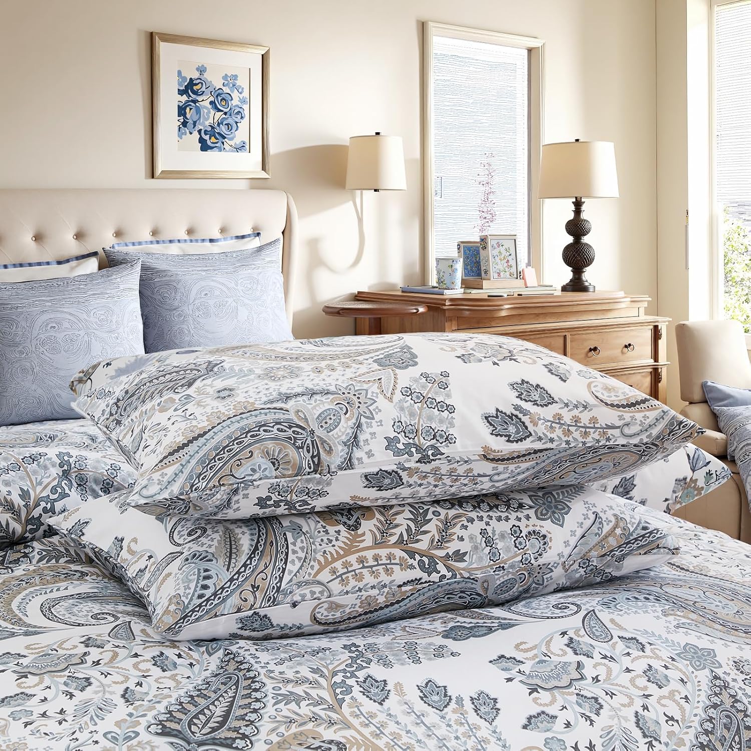 Cozaline Blue Paisley Queen Duvet Cover Set 3 Pcs