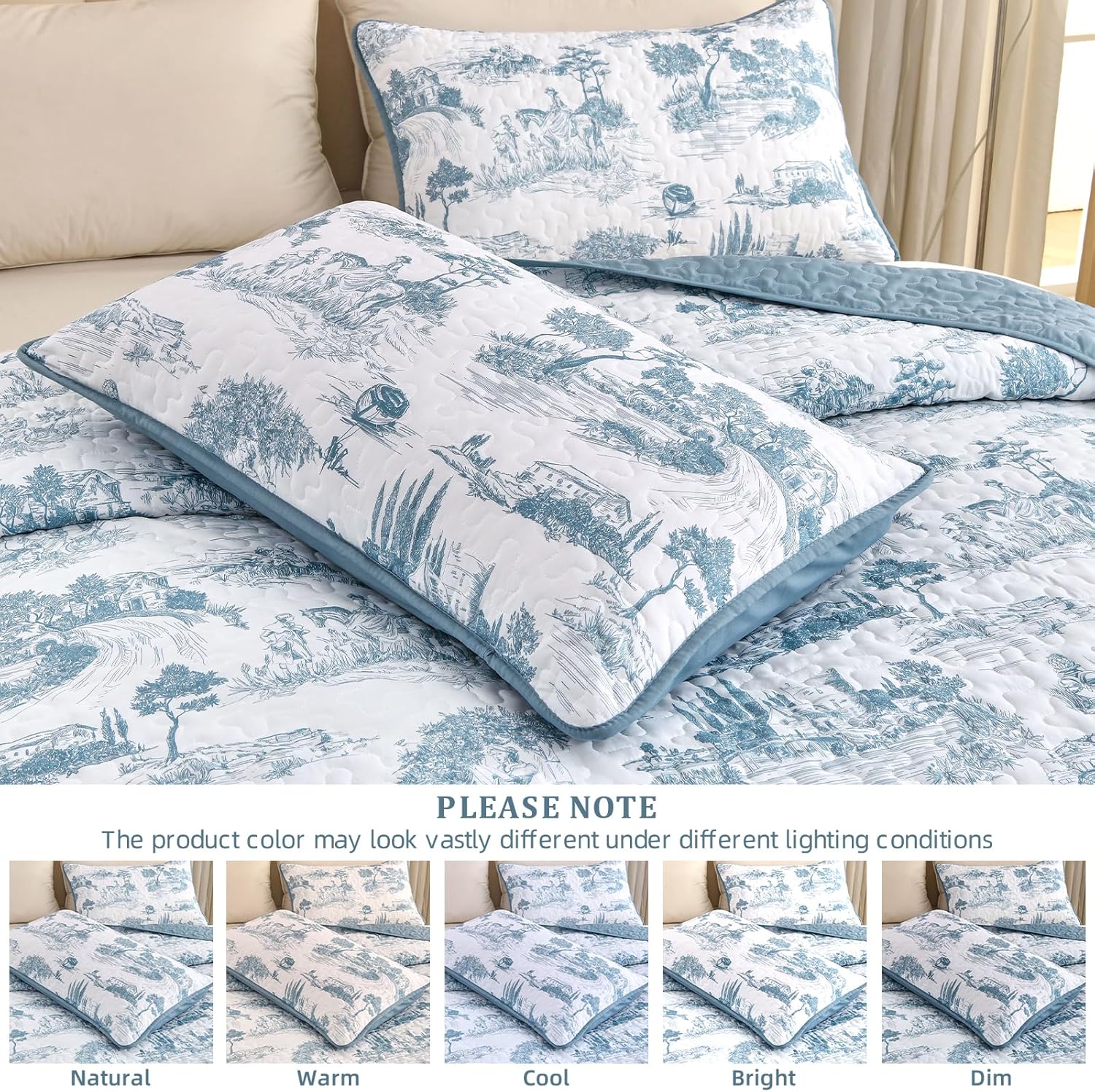 Drucon Blue Quilt Set King Size 3 Pieces Farmhouse Design