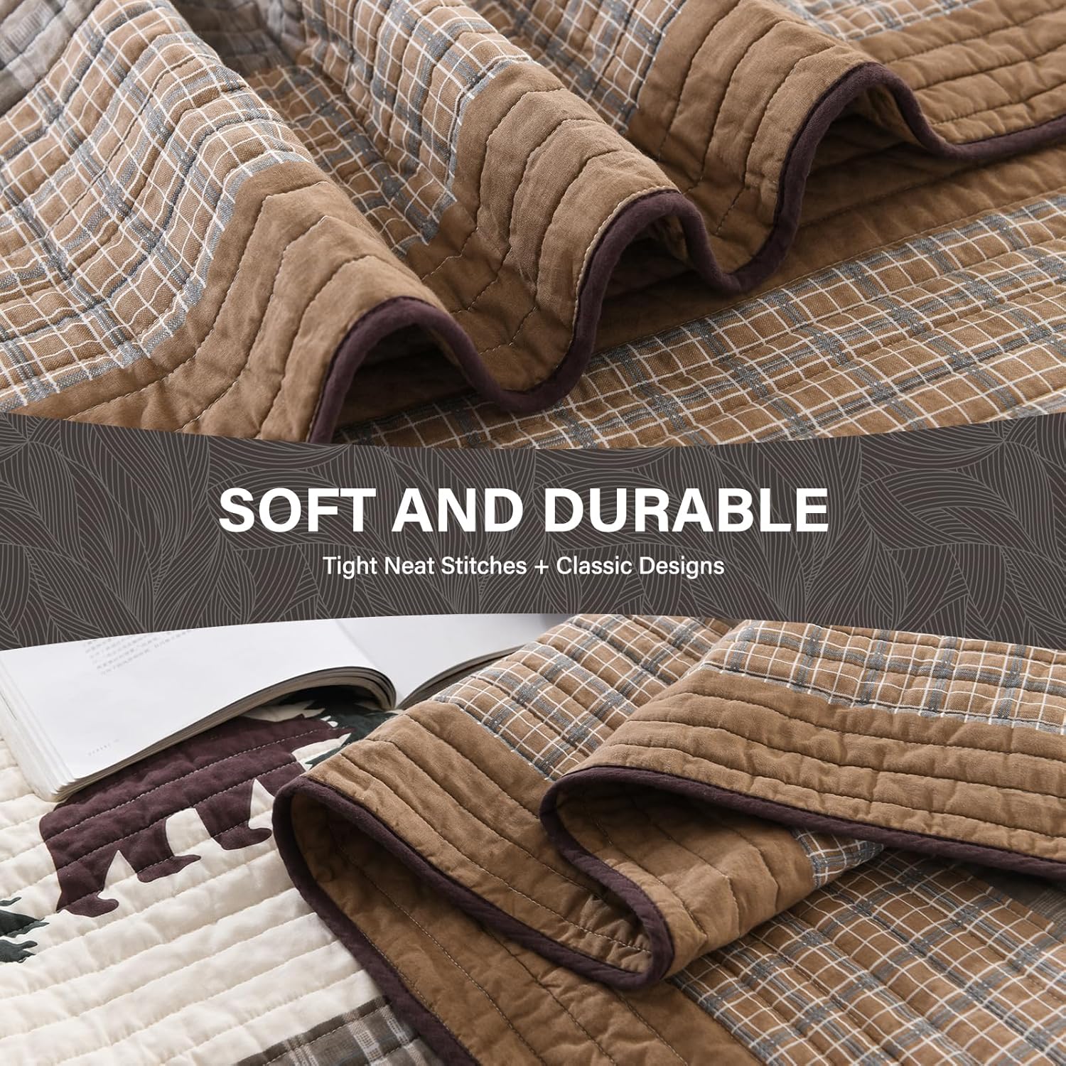 SahSahCasa Queen Quilt Set - Forest Farmhouse Reversible Cotton Comforter