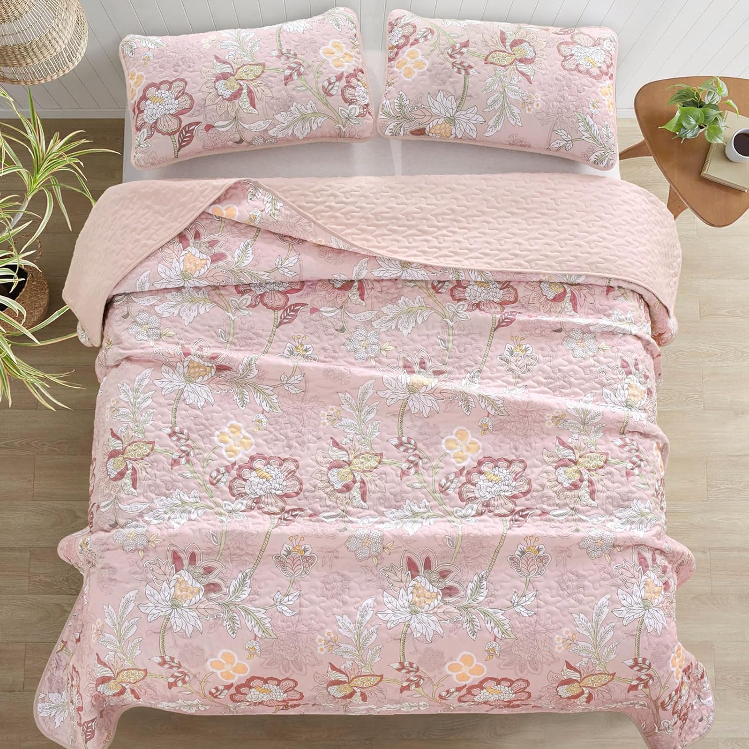 WONGS BEDDING Floral Quilt Set King Size 3 Piece