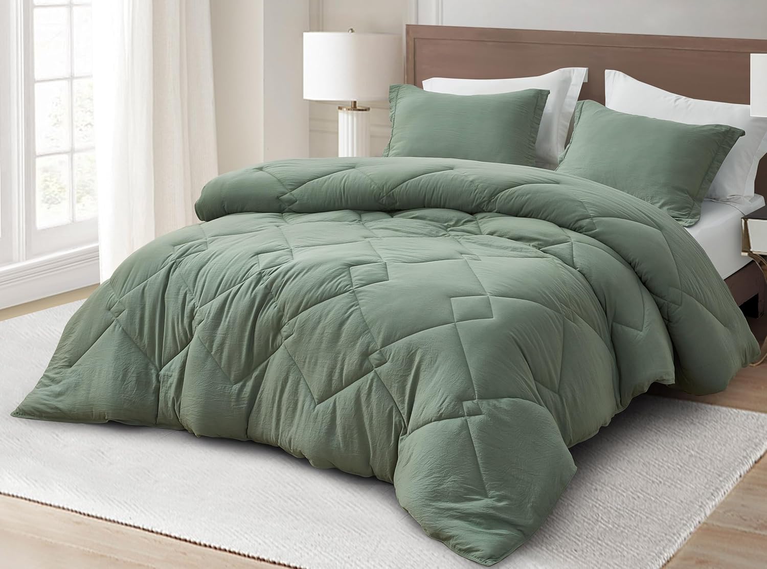 Chezmoi Logan Sage Green Comforter Set Twin XL
