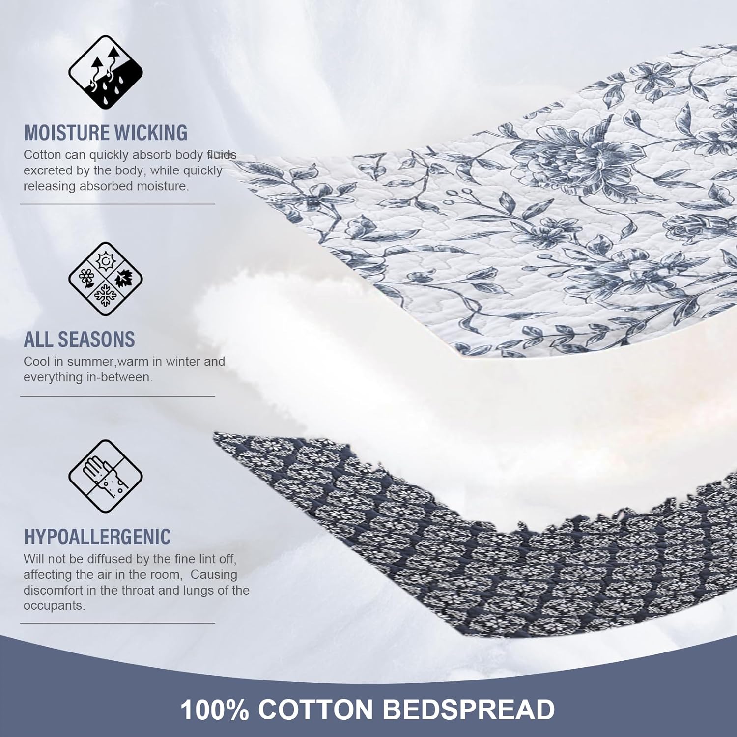 Oversized King Bedspread 120x120 100 Cotton Floral Farmhouse Quilt Set