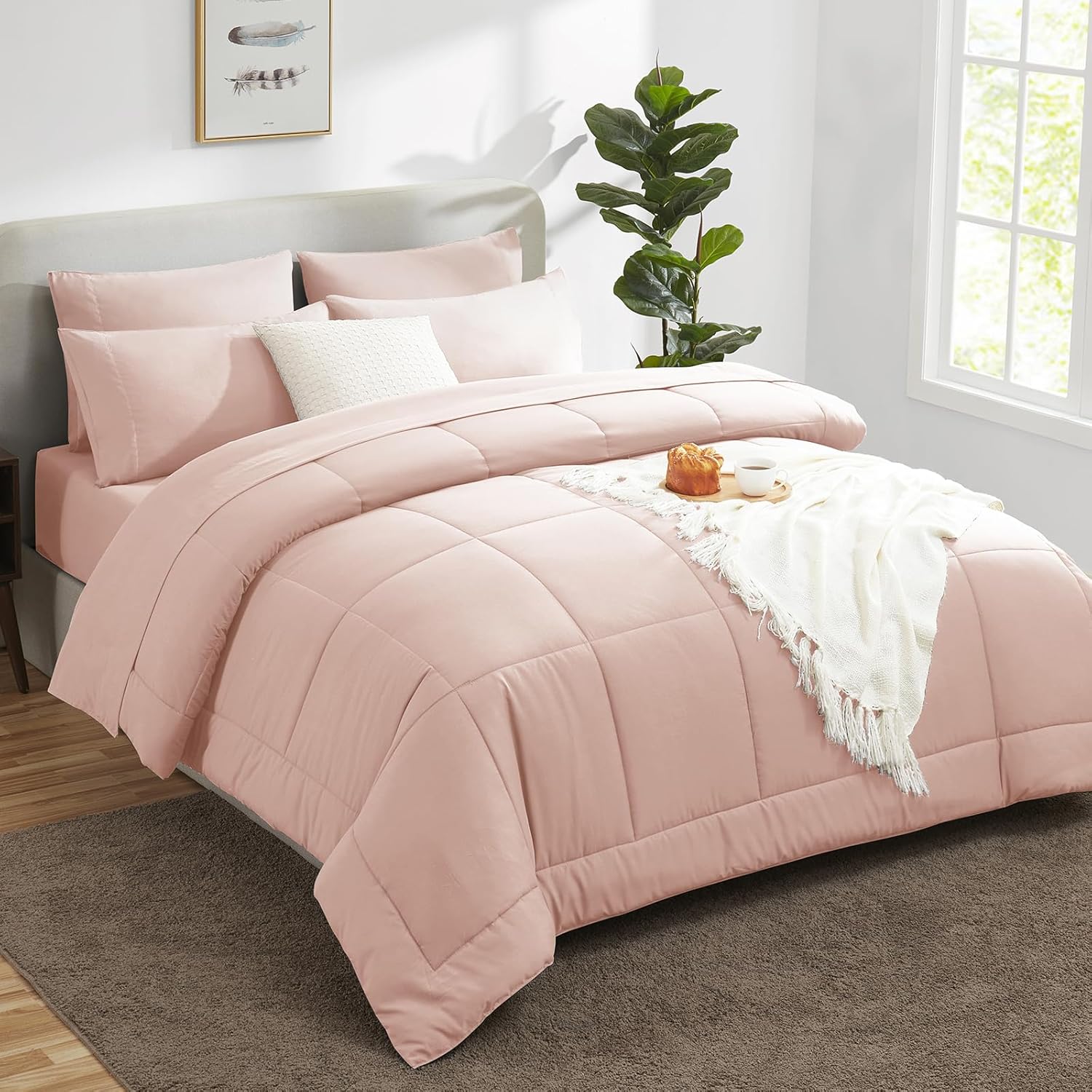 CozyLux Pink King Size Comforter Set 7 Pieces