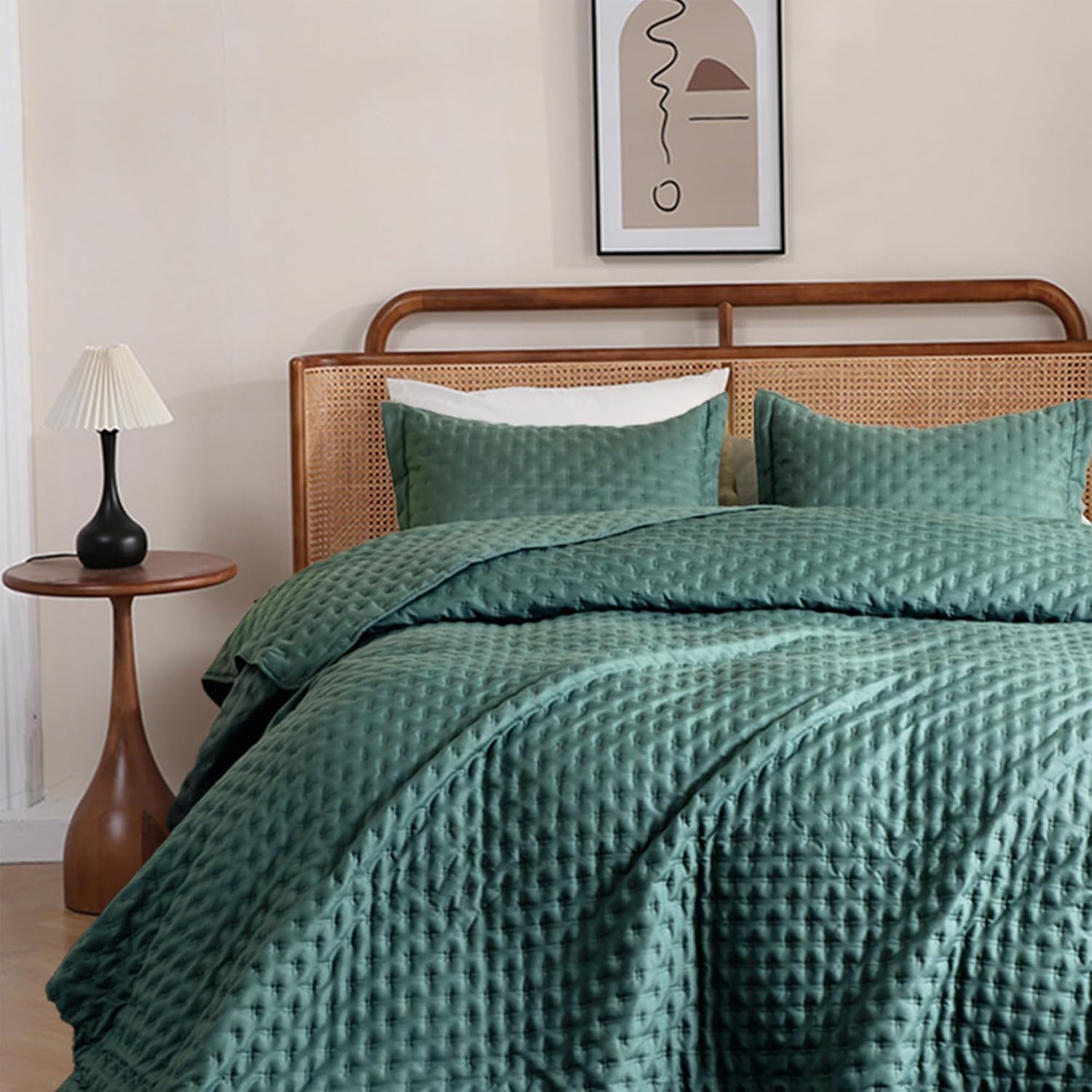 DOWNCOOL Green Twin Quilt Set with Pillow Sham 1