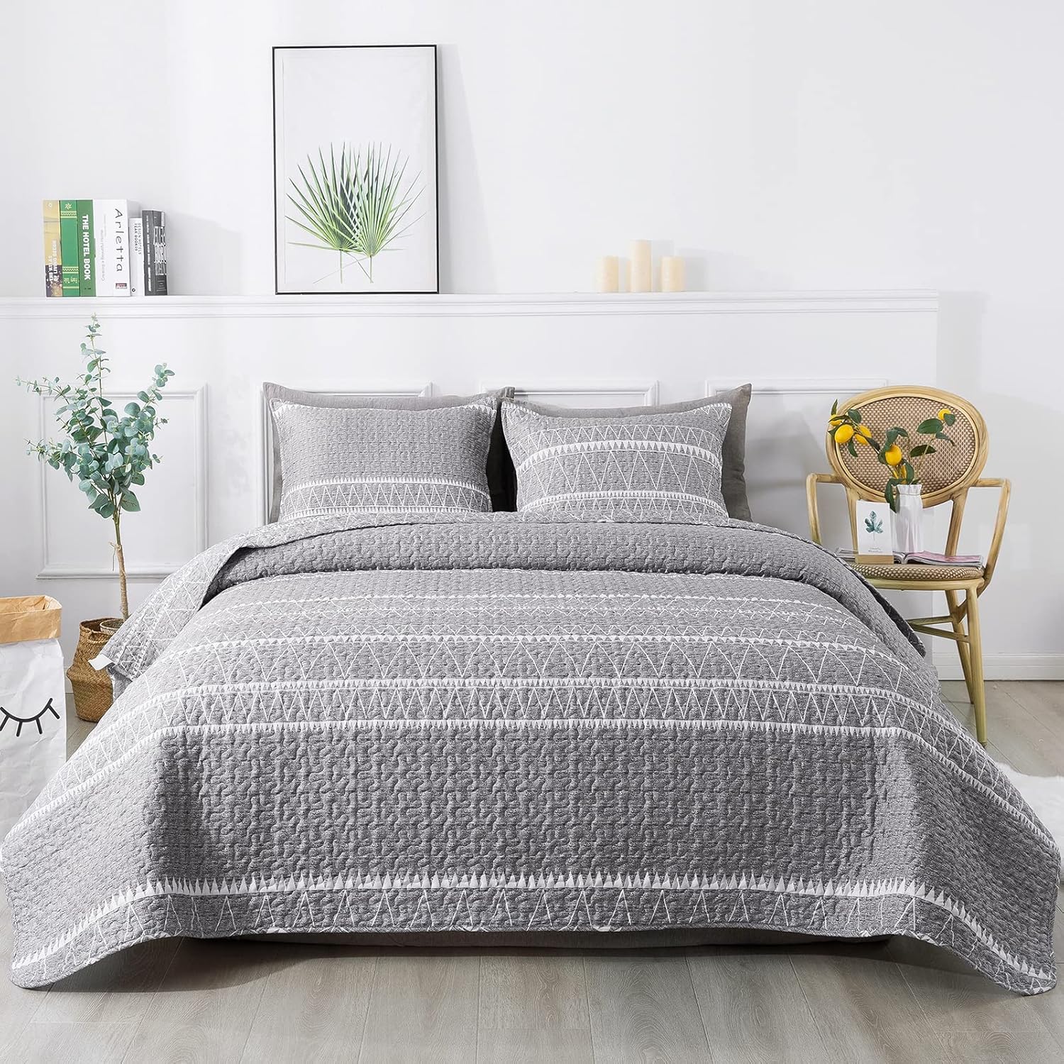 Andency Grey Reversible Quilt Set Twin 2Pcs