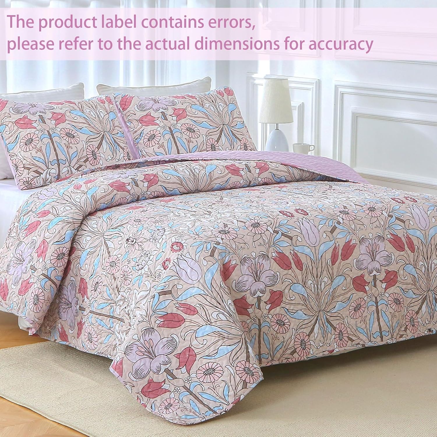 Heymybed Botanical Quilt Set Queen Size Pink Floral