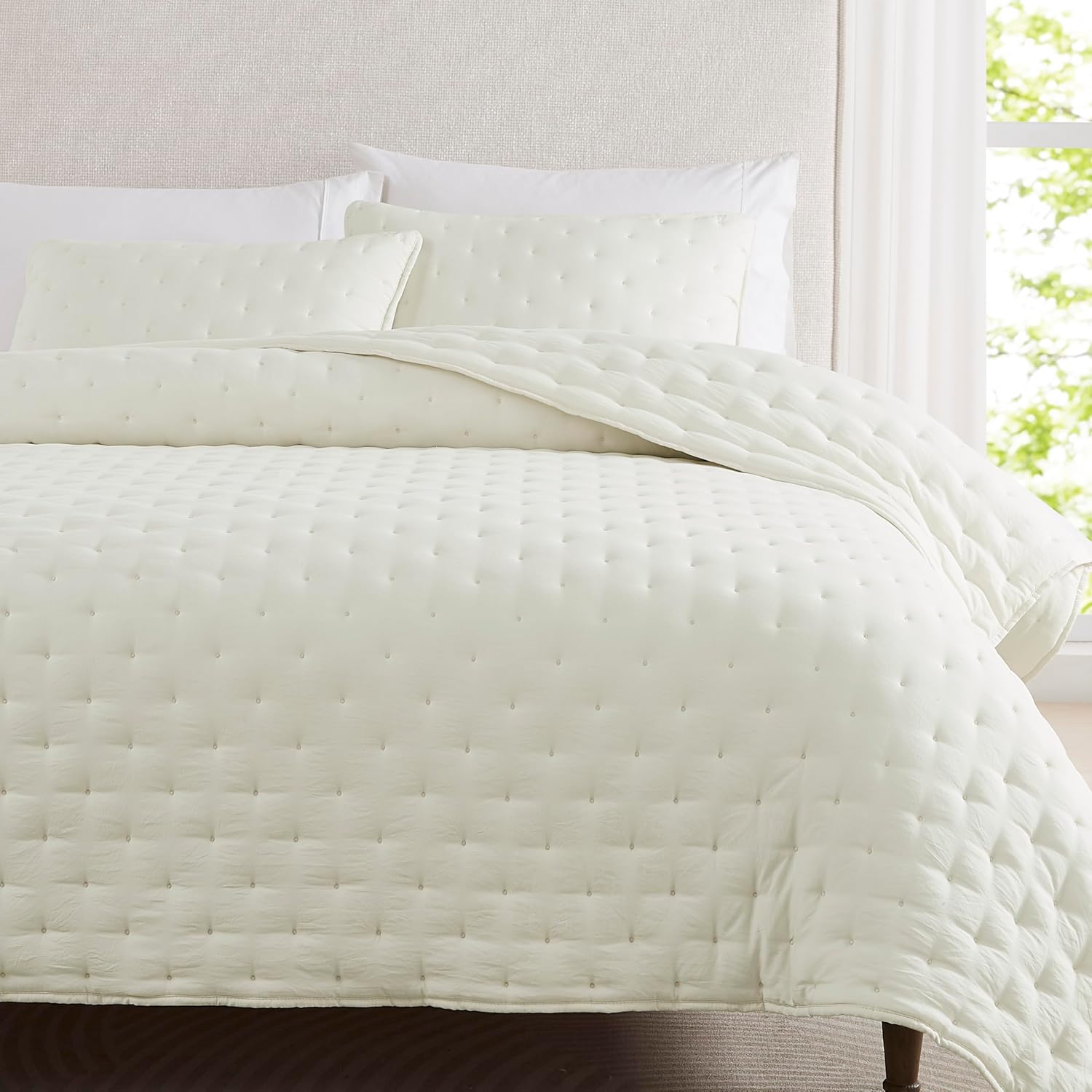 WDCOZY Ivory Cloud Quilt Twin Bedding Set