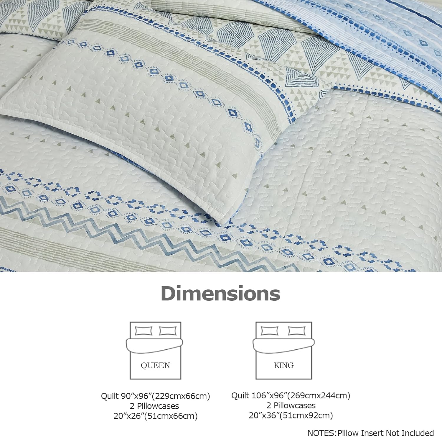 SLEEPBELLA Geometric Cotton Quilt Set 3Pcs Queen 1