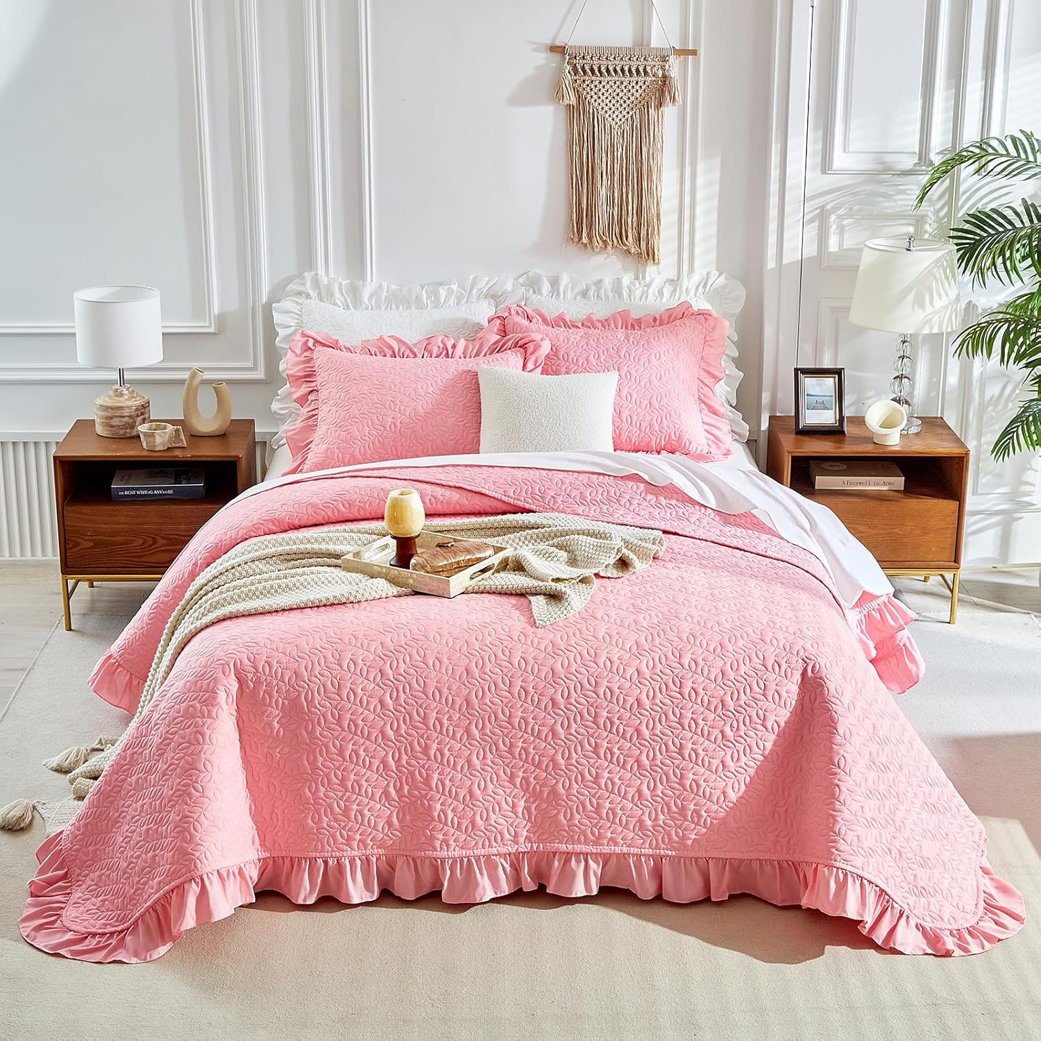 UOZZI BEDDING Ruffled Quilt Set Queen Size