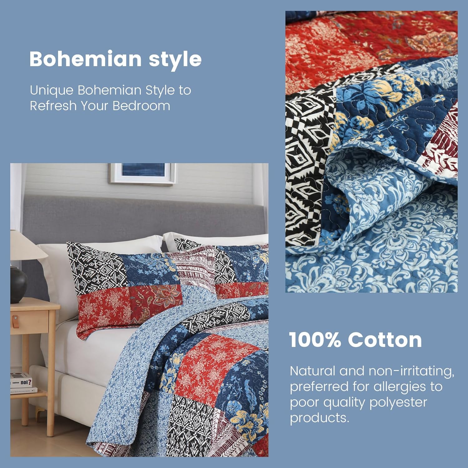Secgo Twin Comforter Set - 100 Cotton Quilts Black Bedspread with Pillow Shams