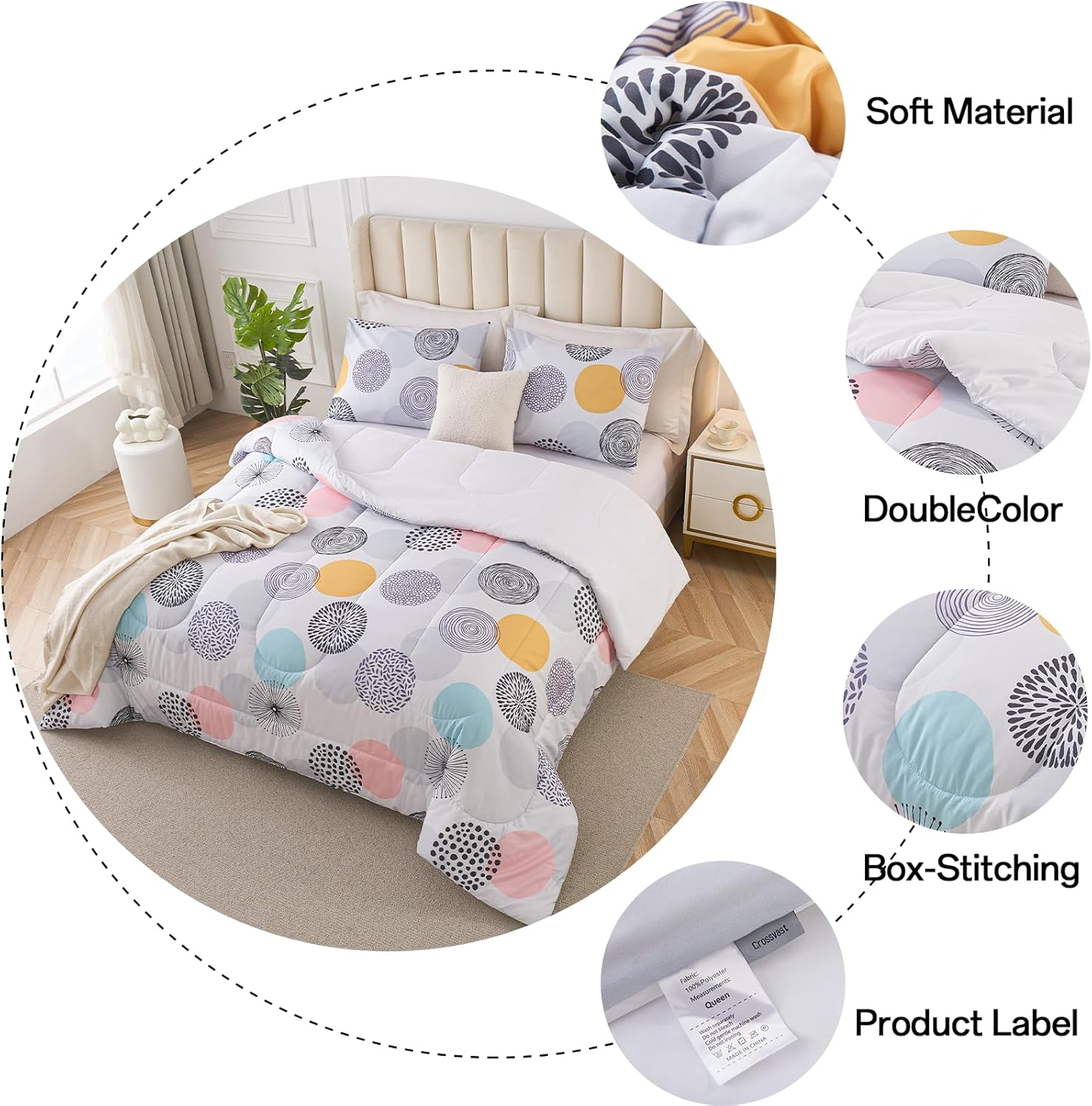 3 Piece Twin Comforter Set with Pillow Cases - Dream Circle