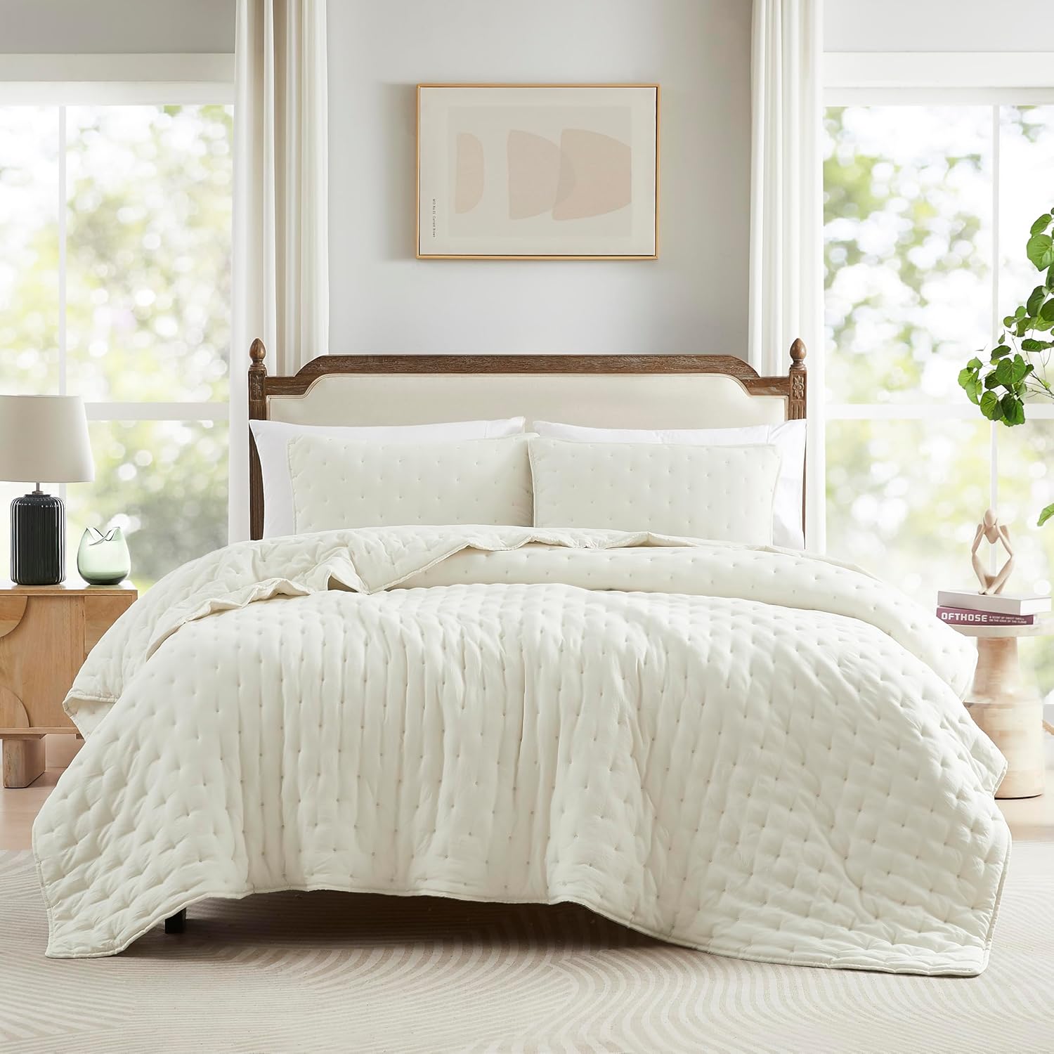 WDCOZY Ivory Cloud Quilt Twin Bedding Set